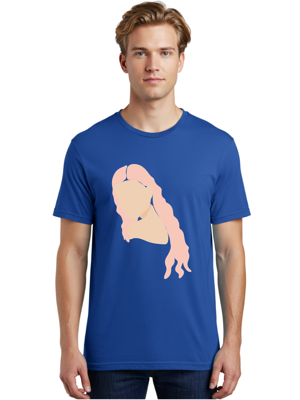 Woman-Silhouette Men'S Graphic Tee, 100% Cotton, Comfortable Casual Summer Wear, Machine Washable, Woman Portrait, Pink Silhouette, Wavy Hair, Minimalist Design, Modern Art, Portrait Illustration, Soft Pink Tones, Simple Shapes Aae067