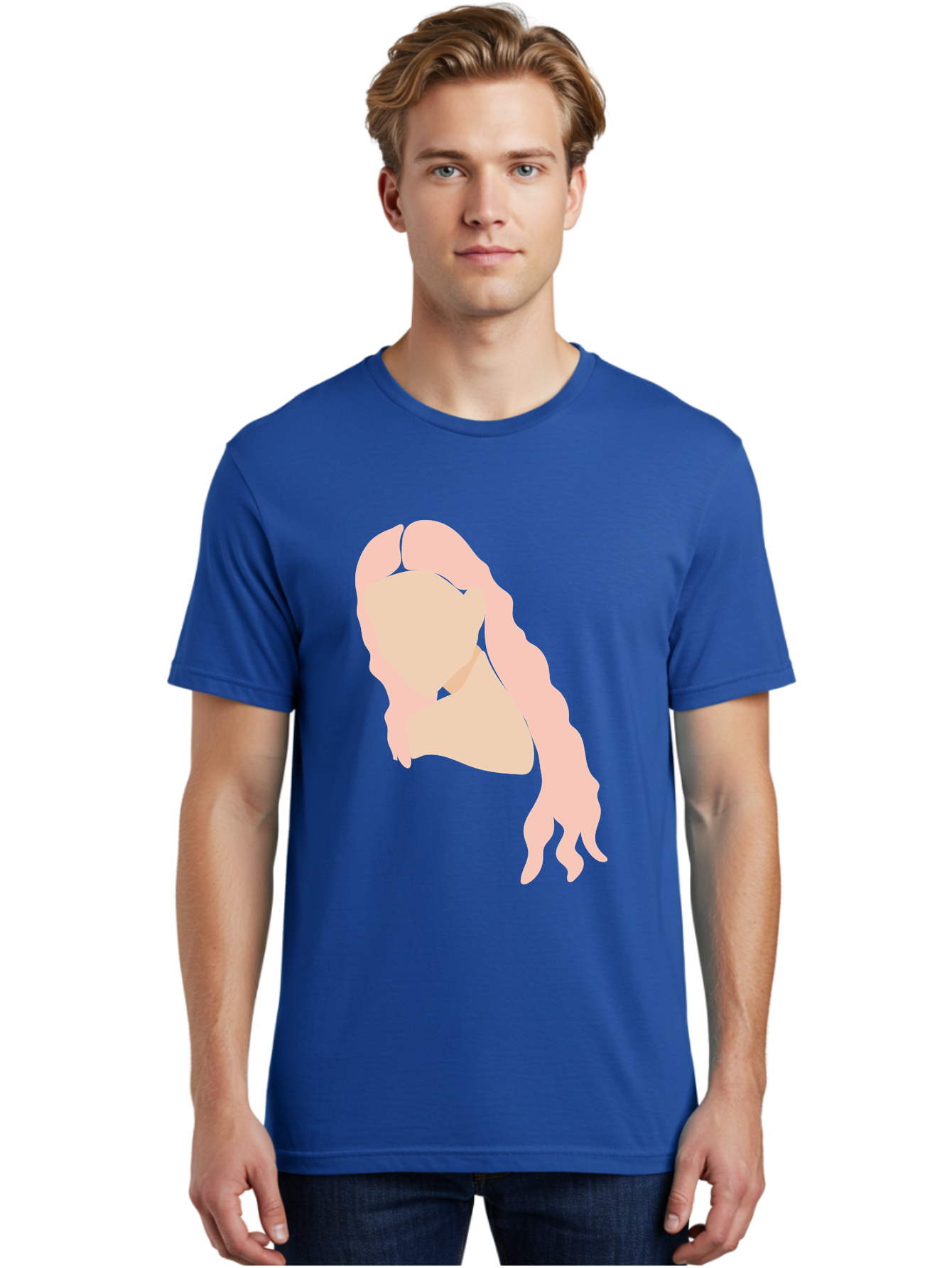 Woman-Silhouette Men'S Graphic Tee, 100% Cotton, Comfortable Casual Summer Wear, Machine Washable, Woman Portrait, Pink Silhouette, Wavy Hair, Minimalist Design, Modern Art, Portrait Illustration, Soft Pink Tones, Simple Shapes Aae067