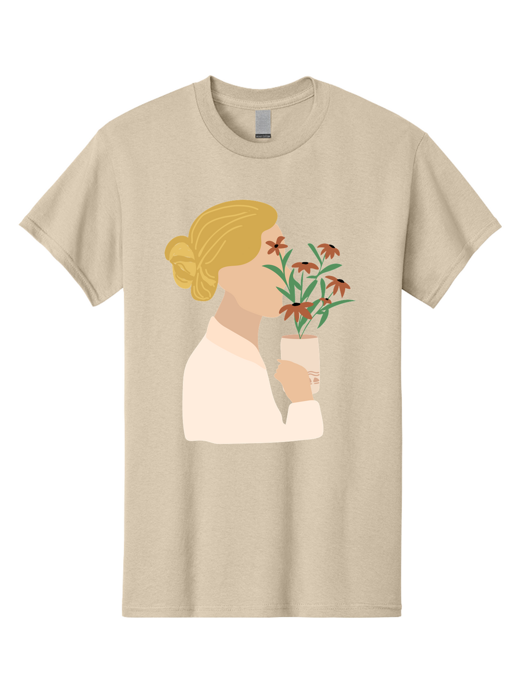 Woman-Smelling-Flowers Men'S Graphic Tee, 100% Cotton, Comfortable Casual Summer Wear, Machine Washable, Woman Smelling Flowers, Blossoming Blooms, Floral Beauty, Serene Atmosphere, Elegant Woman, Delicate Flowers, Calm Ambiance, Gentle Moment Aae069