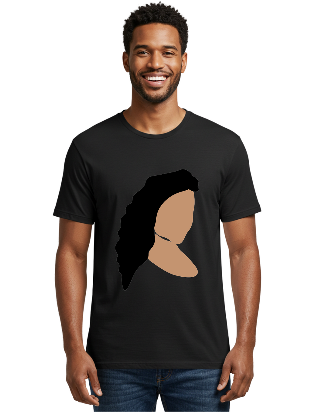 Woman-With-Faceless-Profile Men'S Graphic Tee, 100% Cotton, Comfortable Casual Summer Wear, Machine Washable, Woman With Long Hair, Female Profile, Abstract Portrait, Minimalist Design, Modern Art, Digital Illustration, Simple Shapes, Aae071
