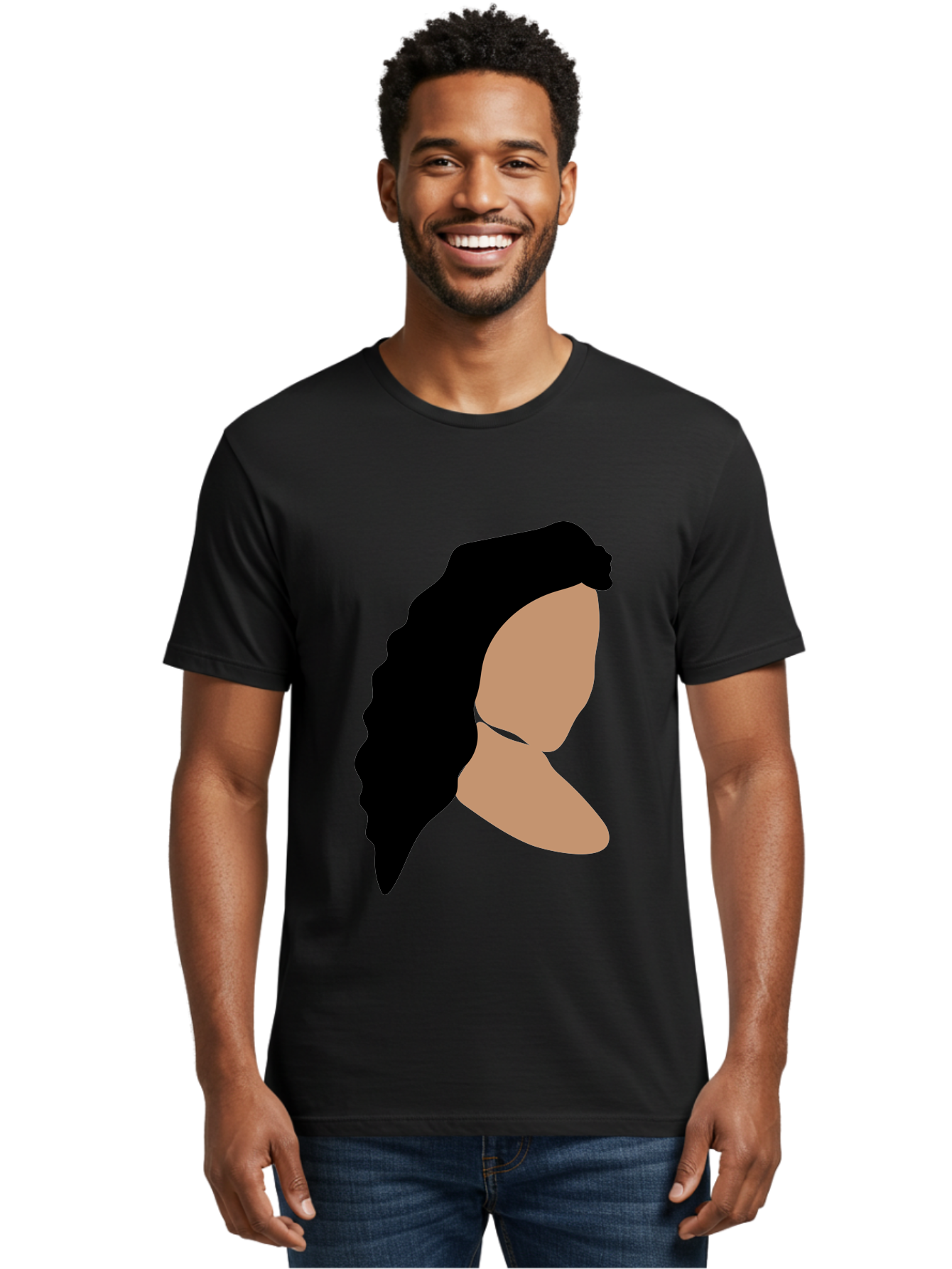 Woman-With-Faceless-Profile Men'S Graphic Tee, 100% Cotton, Comfortable Casual Summer Wear, Machine Washable, Woman With Long Hair, Female Profile, Abstract Portrait, Minimalist Design, Modern Art, Digital Illustration, Simple Shapes, Aae071