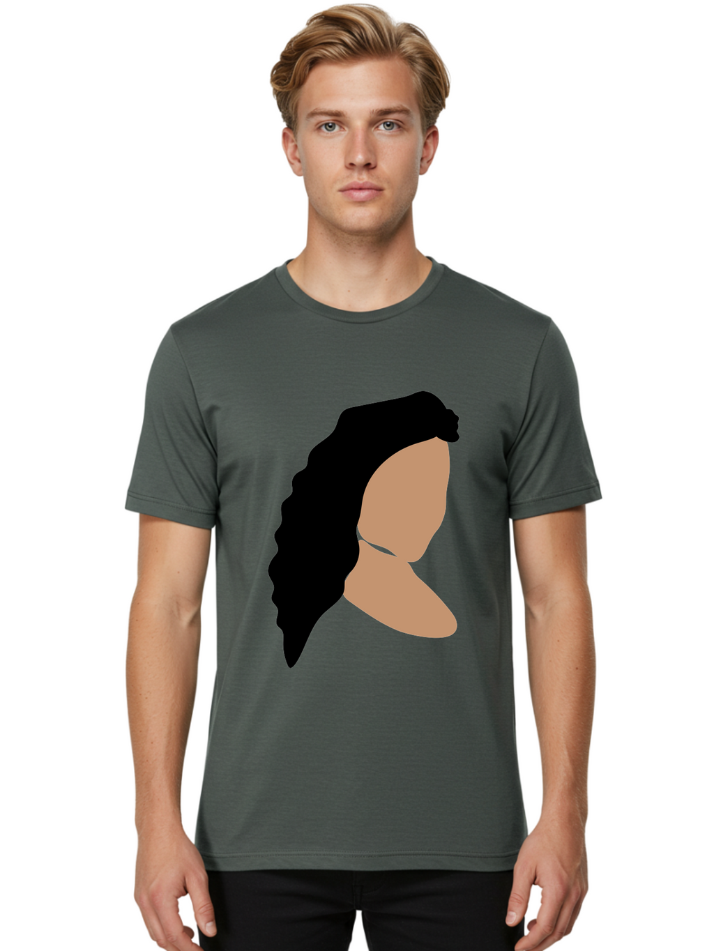 Woman-With-Faceless-Profile Men'S Graphic Tee, 100% Cotton, Comfortable Casual Summer Wear, Machine Washable, Woman With Long Hair, Female Profile, Abstract Portrait, Minimalist Design, Modern Art, Digital Illustration, Simple Shapes, Aae071