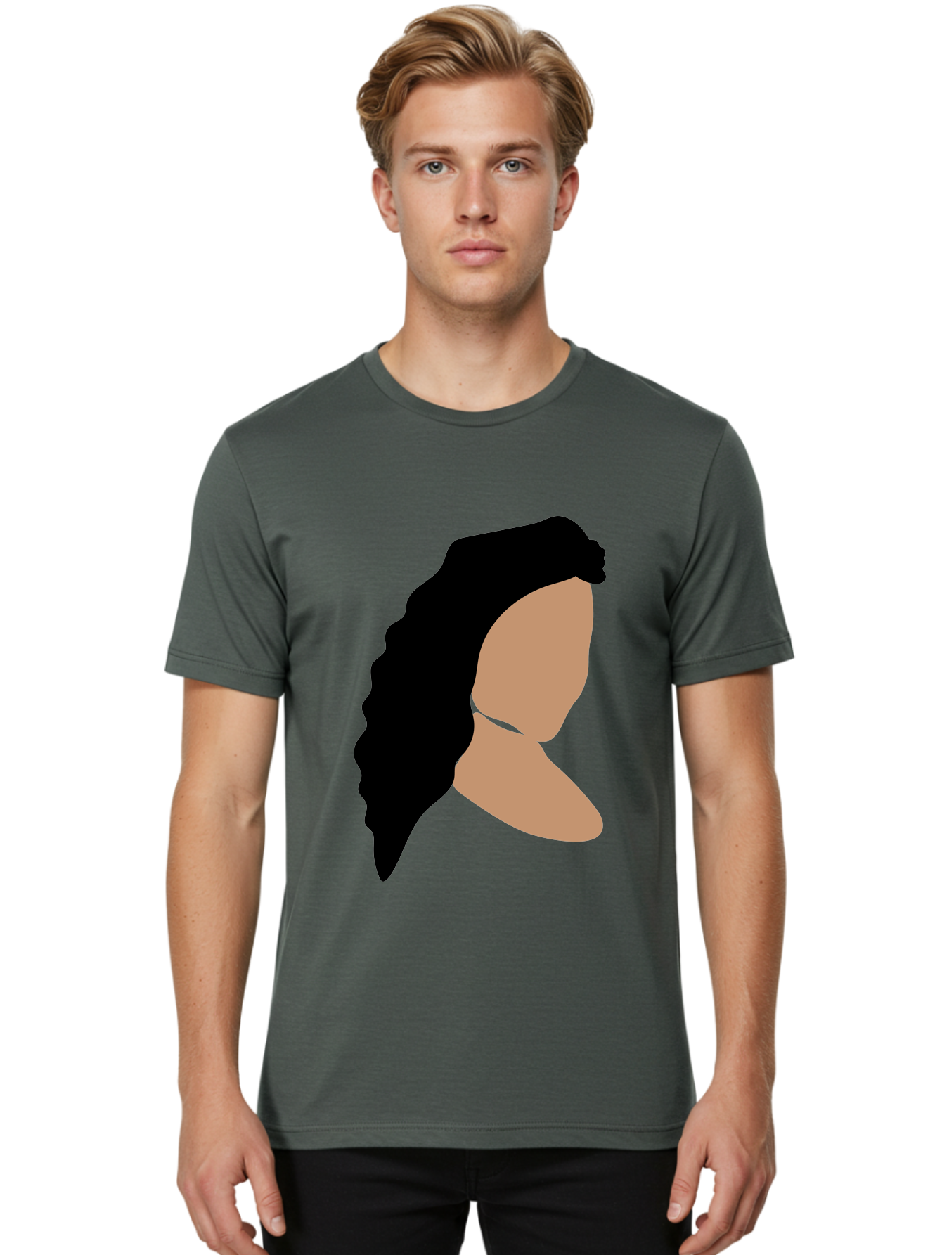 Woman-With-Faceless-Profile Men'S Graphic Tee, 100% Cotton, Comfortable Casual Summer Wear, Machine Washable, Woman With Long Hair, Female Profile, Abstract Portrait, Minimalist Design, Modern Art, Digital Illustration, Simple Shapes, Aae071