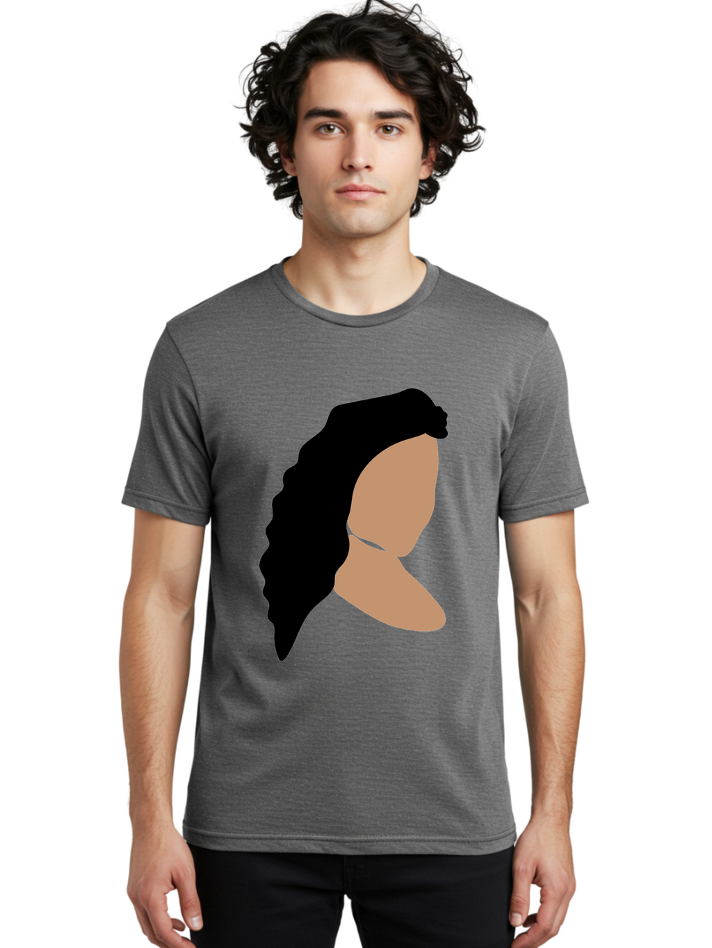 Woman-With-Faceless-Profile Men'S Graphic Tee, 100% Cotton, Comfortable Casual Summer Wear, Machine Washable, Woman With Long Hair, Female Profile, Abstract Portrait, Minimalist Design, Modern Art, Digital Illustration, Simple Shapes, Aae071