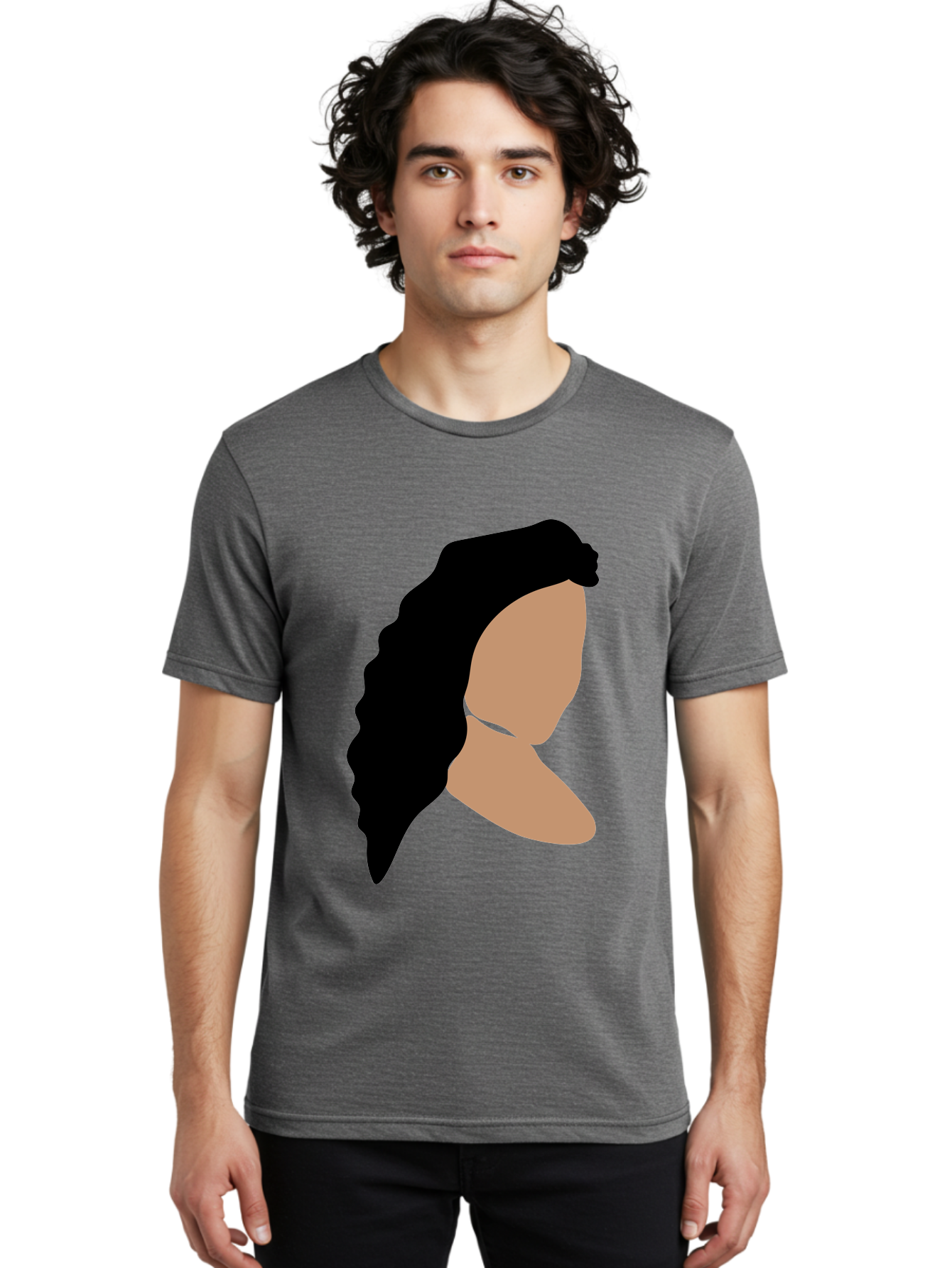 Woman-With-Faceless-Profile Men'S Graphic Tee, 100% Cotton, Comfortable Casual Summer Wear, Machine Washable, Woman With Long Hair, Female Profile, Abstract Portrait, Minimalist Design, Modern Art, Digital Illustration, Simple Shapes, Aae071