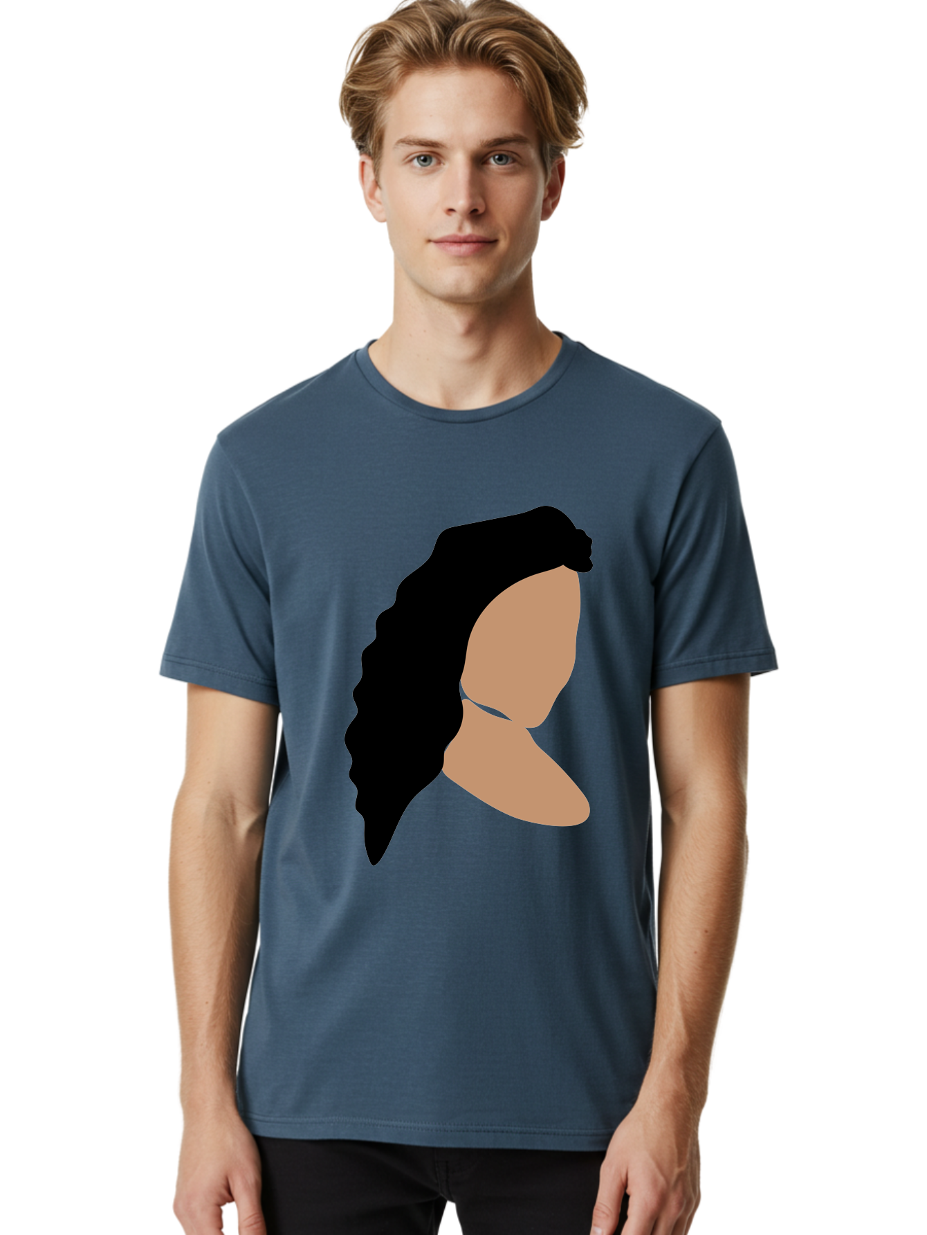 Woman-With-Faceless-Profile Men'S Graphic Tee, 100% Cotton, Comfortable Casual Summer Wear, Machine Washable, Woman With Long Hair, Female Profile, Abstract Portrait, Minimalist Design, Modern Art, Digital Illustration, Simple Shapes, Aae071