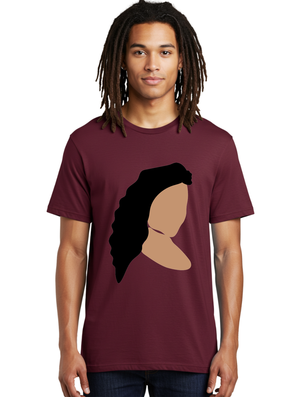 Woman-With-Faceless-Profile Men'S Graphic Tee, 100% Cotton, Comfortable Casual Summer Wear, Machine Washable, Woman With Long Hair, Female Profile, Abstract Portrait, Minimalist Design, Modern Art, Digital Illustration, Simple Shapes, Aae071