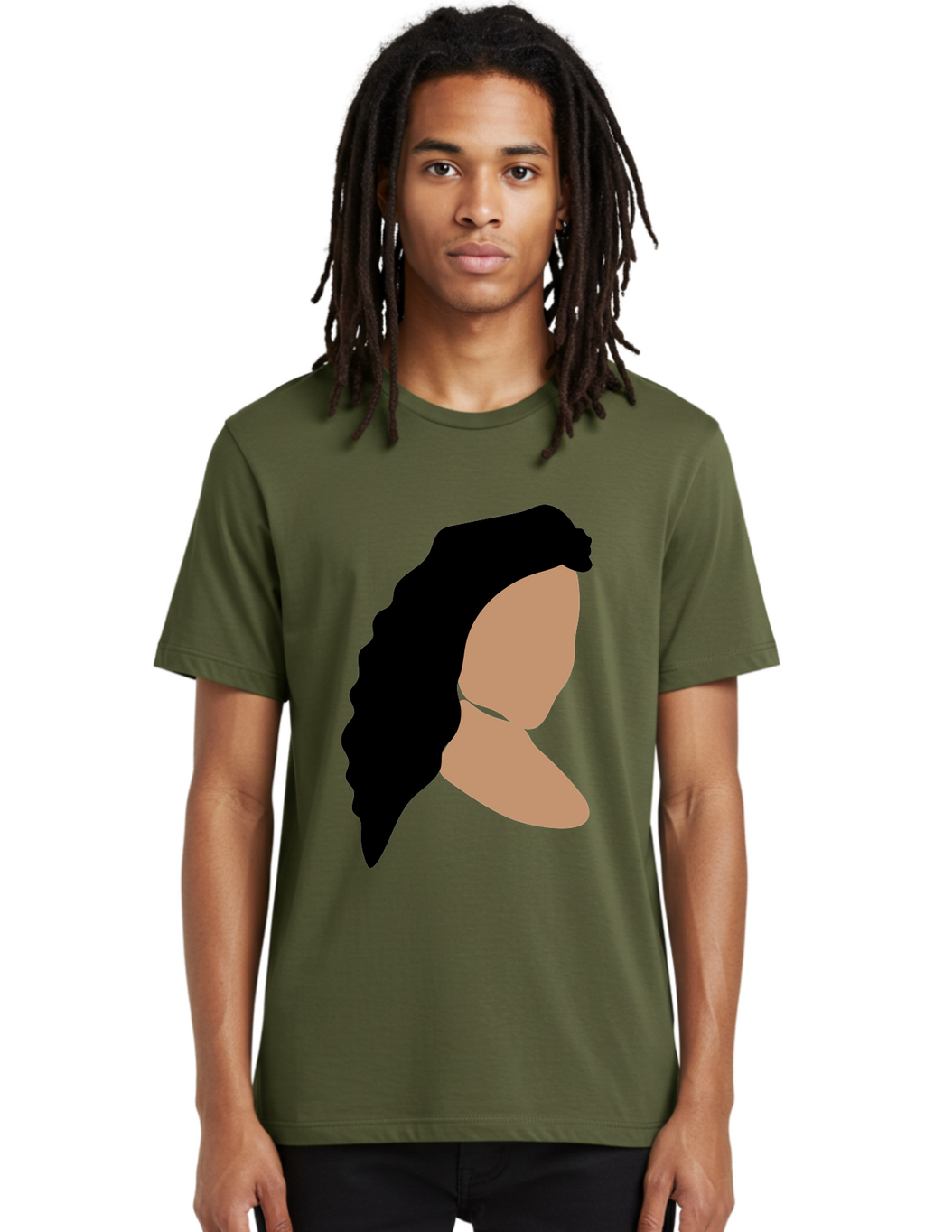 Woman-With-Faceless-Profile Men'S Graphic Tee, 100% Cotton, Comfortable Casual Summer Wear, Machine Washable, Woman With Long Hair, Female Profile, Abstract Portrait, Minimalist Design, Modern Art, Digital Illustration, Simple Shapes, Aae071