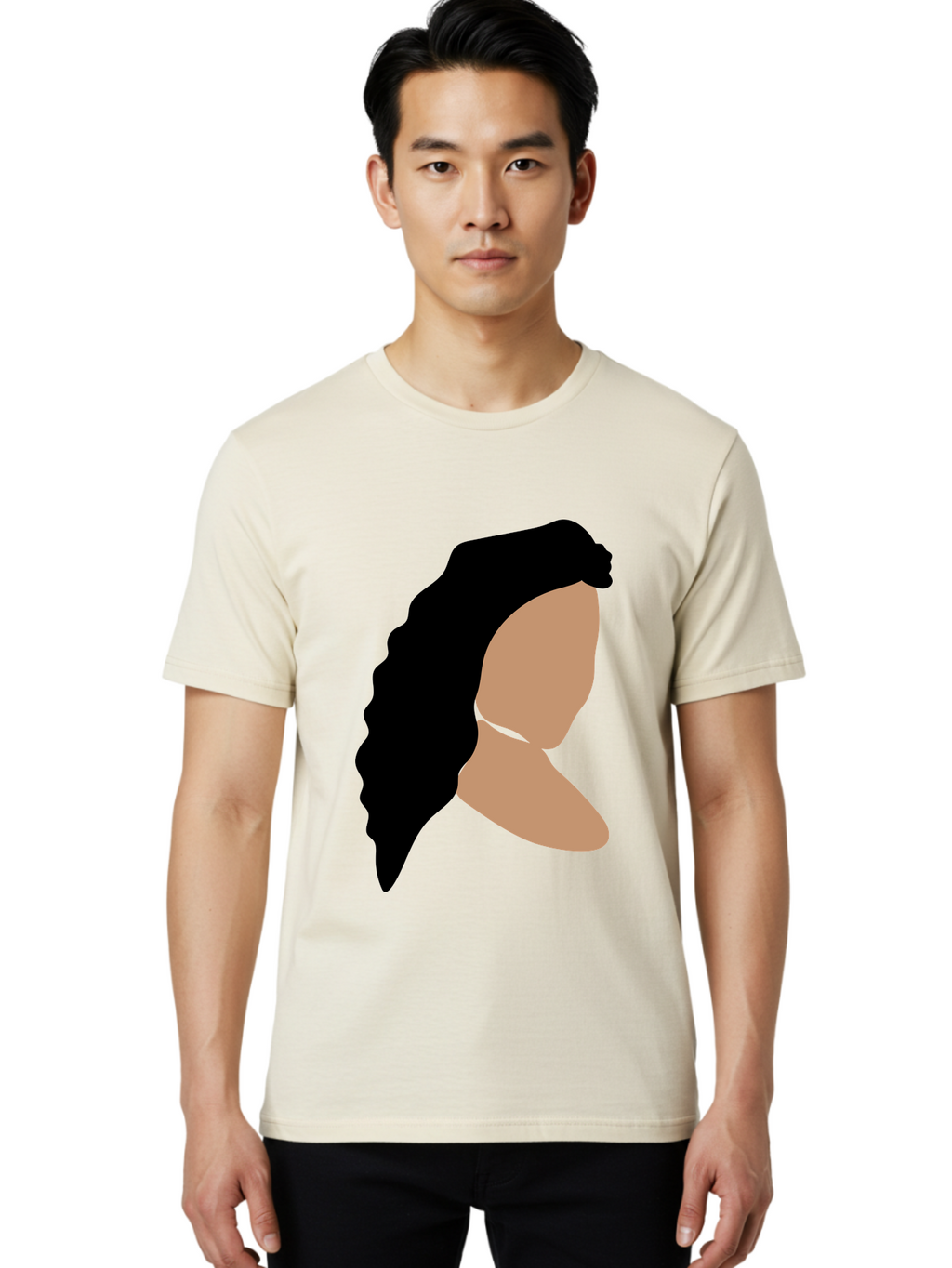 Woman-With-Faceless-Profile Men'S Graphic Tee, 100% Cotton, Comfortable Casual Summer Wear, Machine Washable, Woman With Long Hair, Female Profile, Abstract Portrait, Minimalist Design, Modern Art, Digital Illustration, Simple Shapes, Aae071