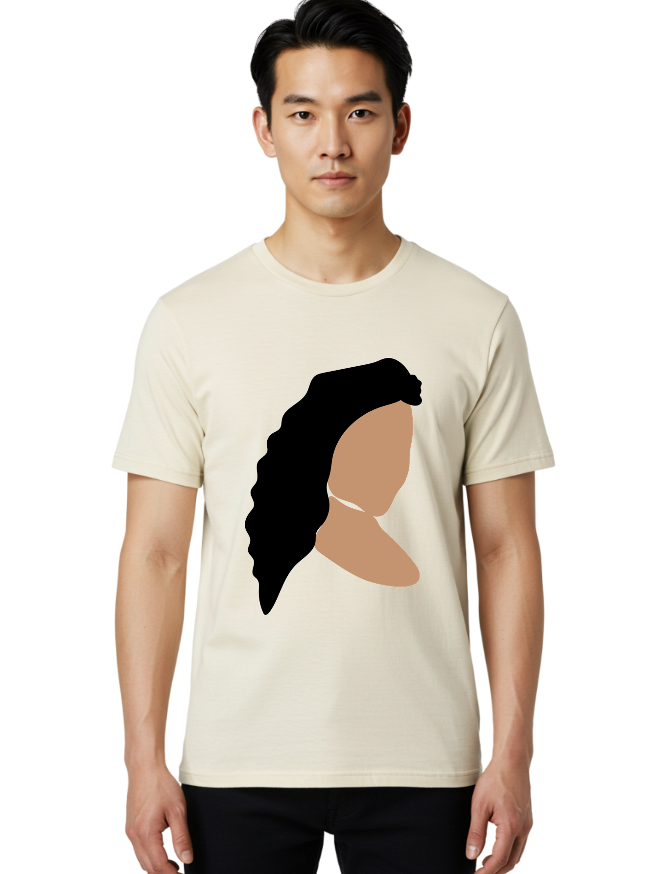 Woman-With-Faceless-Profile Men'S Graphic Tee, 100% Cotton, Comfortable Casual Summer Wear, Machine Washable, Woman With Long Hair, Female Profile, Abstract Portrait, Minimalist Design, Modern Art, Digital Illustration, Simple Shapes, Aae071
