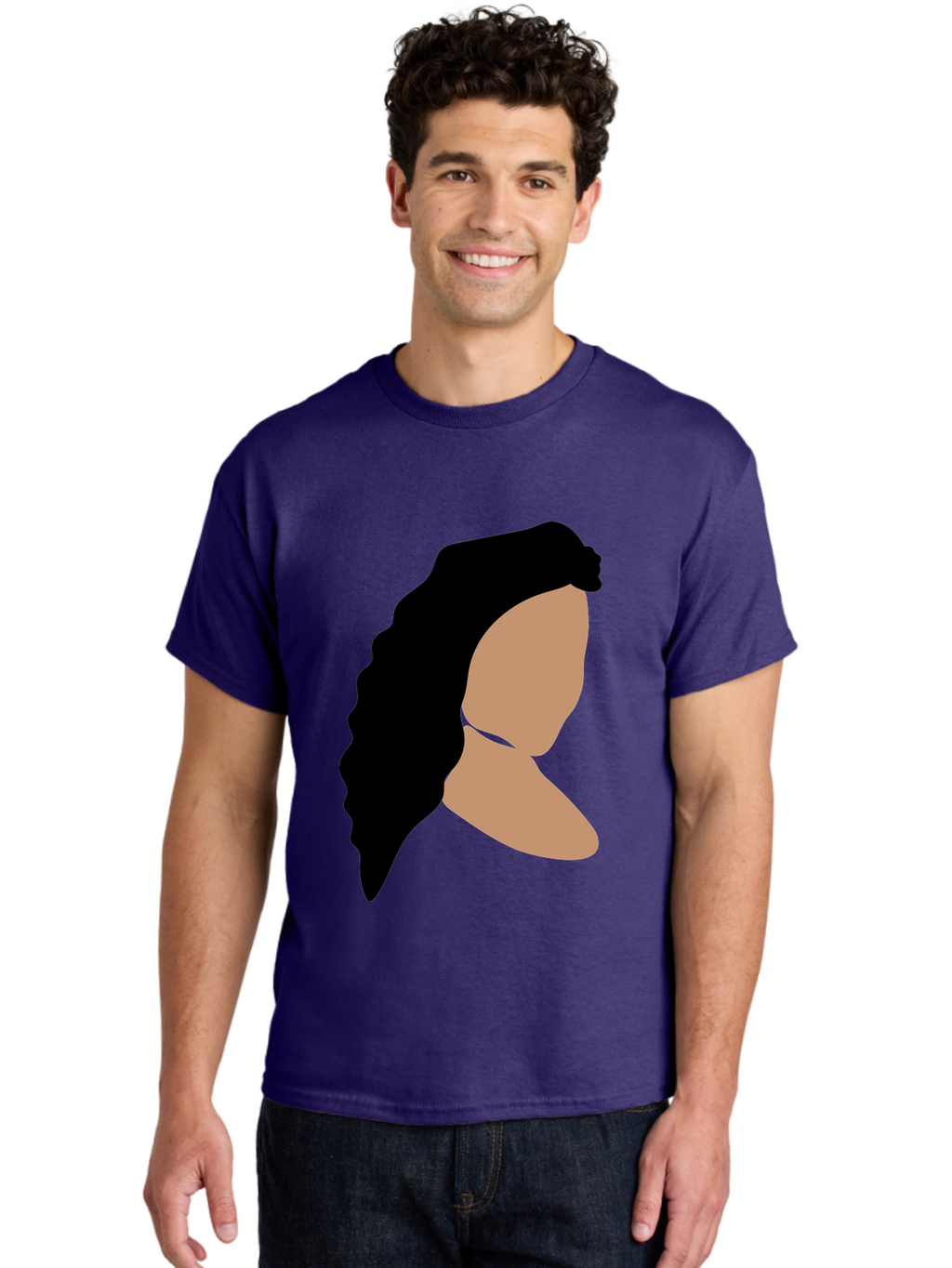 Woman-With-Faceless-Profile Men'S Graphic Tee, 100% Cotton, Comfortable Casual Summer Wear, Machine Washable, Woman With Long Hair, Female Profile, Abstract Portrait, Minimalist Design, Modern Art, Digital Illustration, Simple Shapes, Aae071
