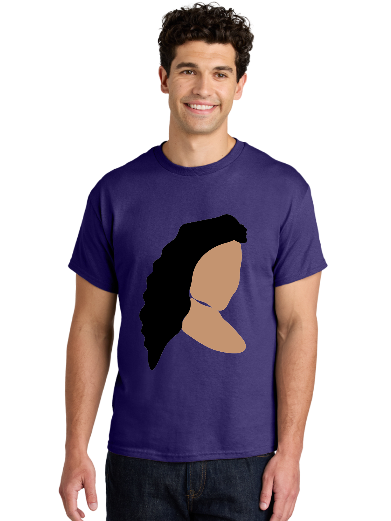Woman-With-Faceless-Profile Men'S Graphic Tee, 100% Cotton, Comfortable Casual Summer Wear, Machine Washable, Woman With Long Hair, Female Profile, Abstract Portrait, Minimalist Design, Modern Art, Digital Illustration, Simple Shapes, Aae071