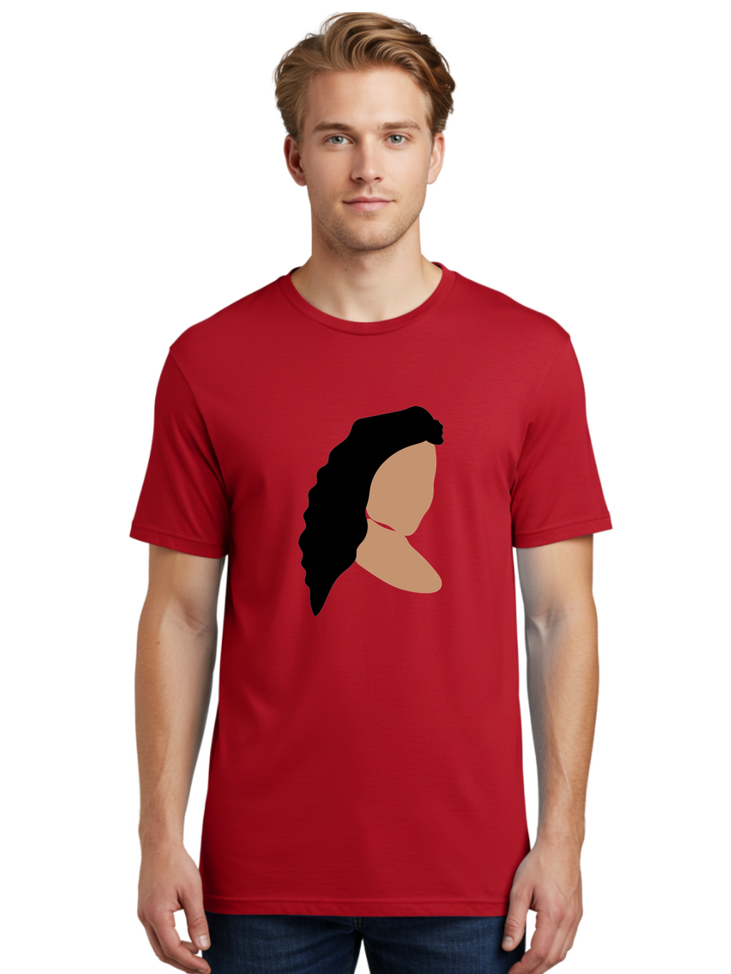 Woman-With-Faceless-Profile Men'S Graphic Tee, 100% Cotton, Comfortable Casual Summer Wear, Machine Washable, Woman With Long Hair, Female Profile, Abstract Portrait, Minimalist Design, Modern Art, Digital Illustration, Simple Shapes, Aae071