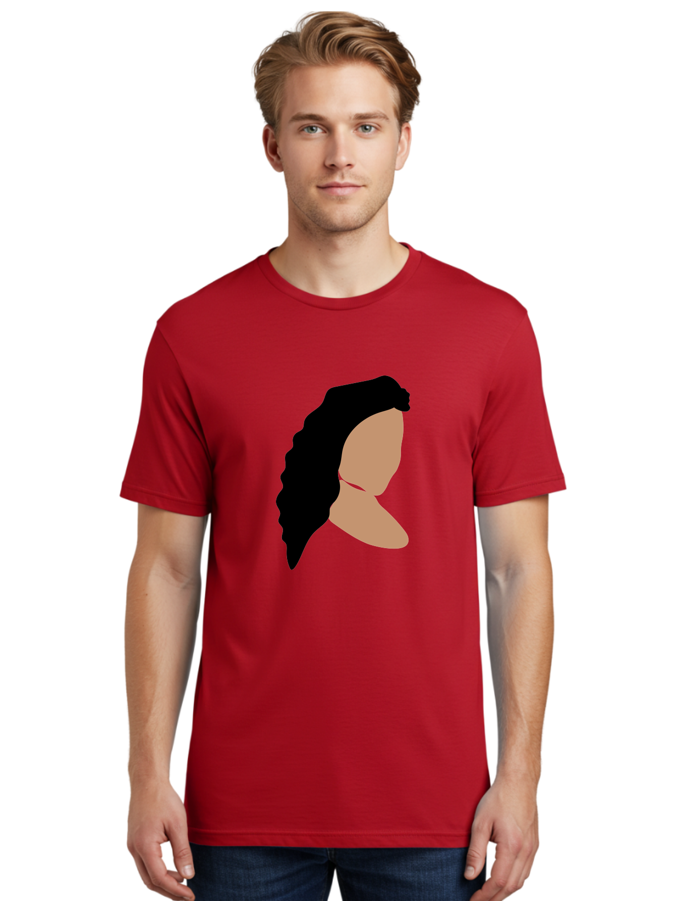 Woman-With-Faceless-Profile Men'S Graphic Tee, 100% Cotton, Comfortable Casual Summer Wear, Machine Washable, Woman With Long Hair, Female Profile, Abstract Portrait, Minimalist Design, Modern Art, Digital Illustration, Simple Shapes, Aae071