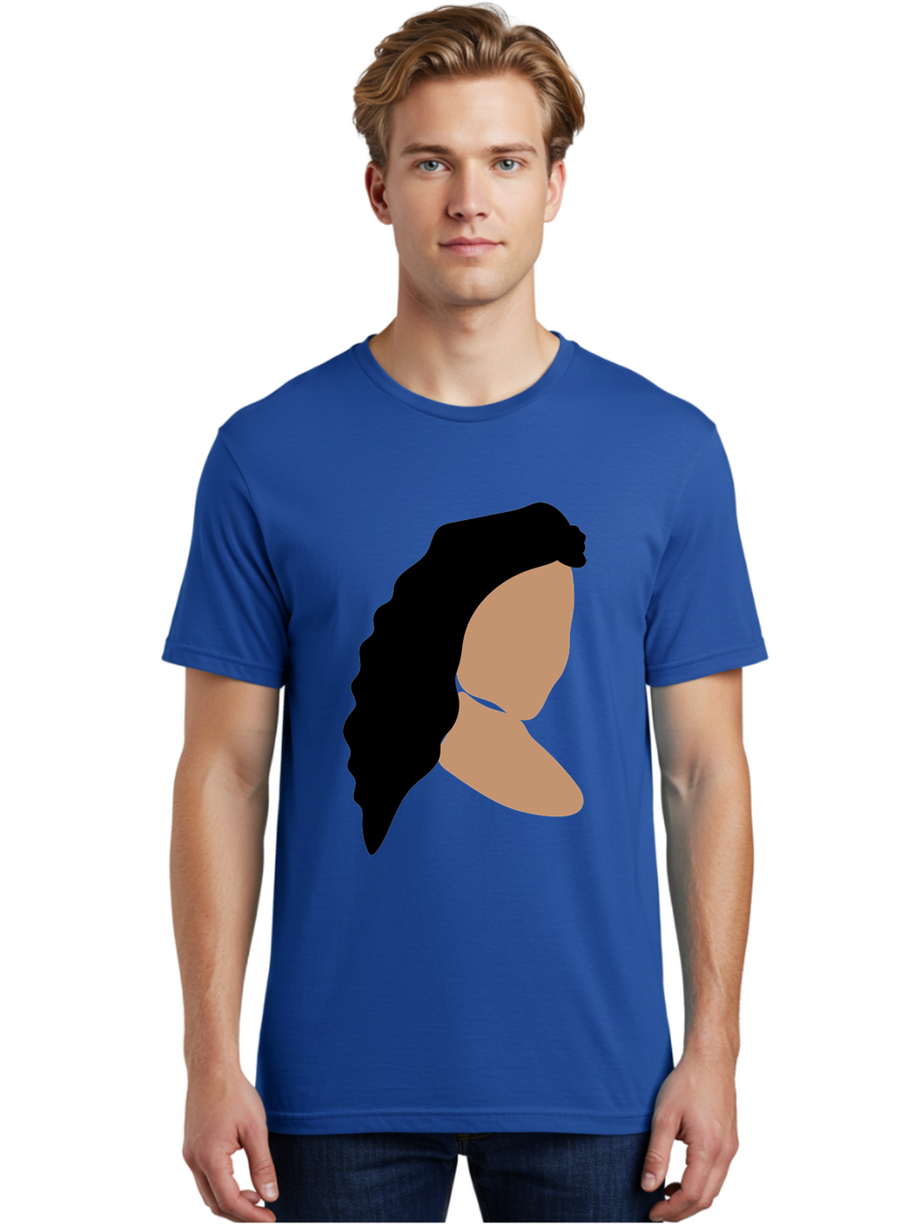 Woman-With-Faceless-Profile Men'S Graphic Tee, 100% Cotton, Comfortable Casual Summer Wear, Machine Washable, Woman With Long Hair, Female Profile, Abstract Portrait, Minimalist Design, Modern Art, Digital Illustration, Simple Shapes, Aae071