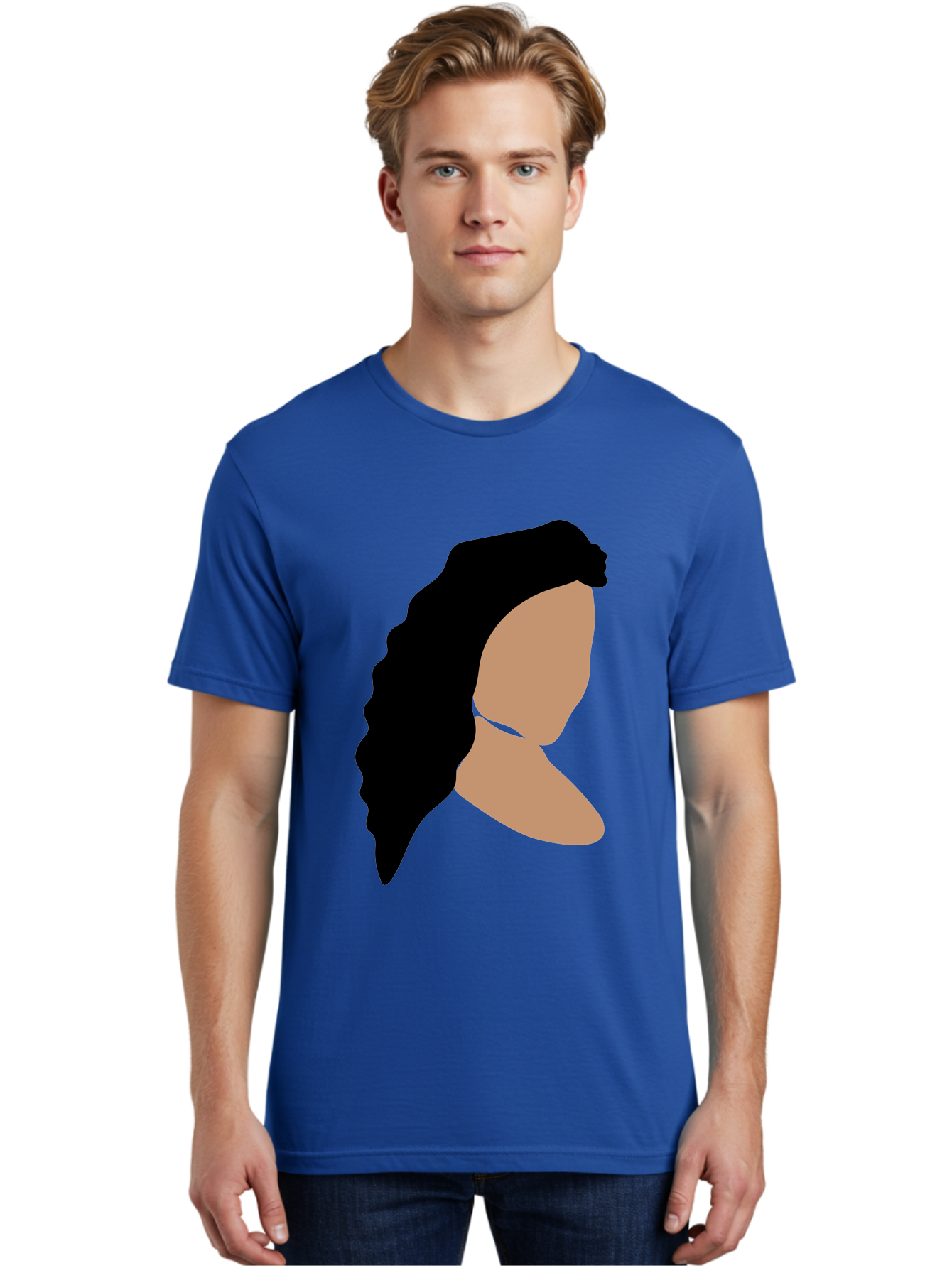 Woman-With-Faceless-Profile Men'S Graphic Tee, 100% Cotton, Comfortable Casual Summer Wear, Machine Washable, Woman With Long Hair, Female Profile, Abstract Portrait, Minimalist Design, Modern Art, Digital Illustration, Simple Shapes, Aae071