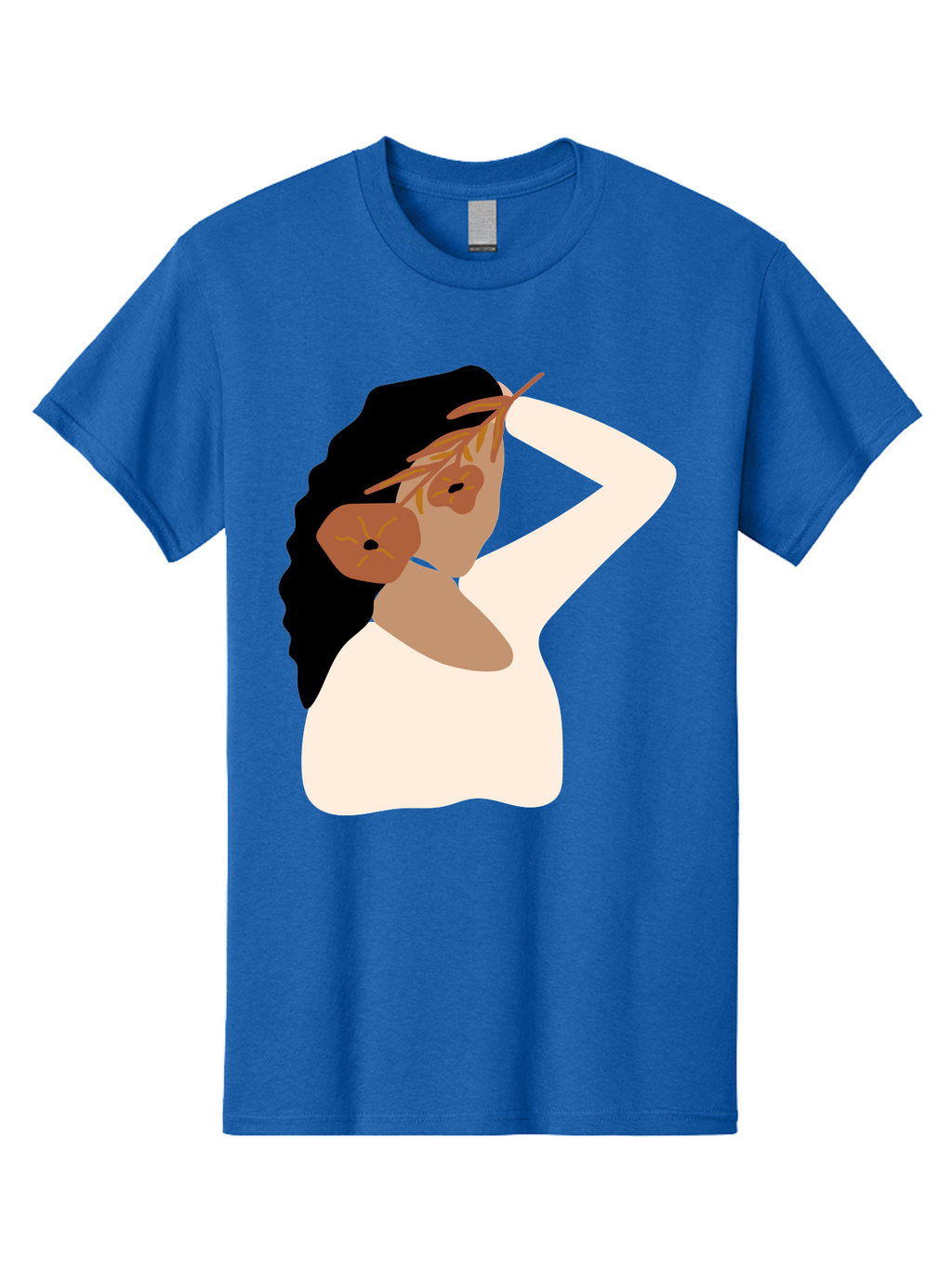 Woman-With-Flower-Earrings Men'S Graphic Tee, 100% Cotton, Comfortable Casual Summer Wear, Machine Washable, Woman With Comb In Hair, Stylized Portrait, Minimalist Art, Female Figure, Hair Accessory, Abstract Style, Modern Illustration, Aae072