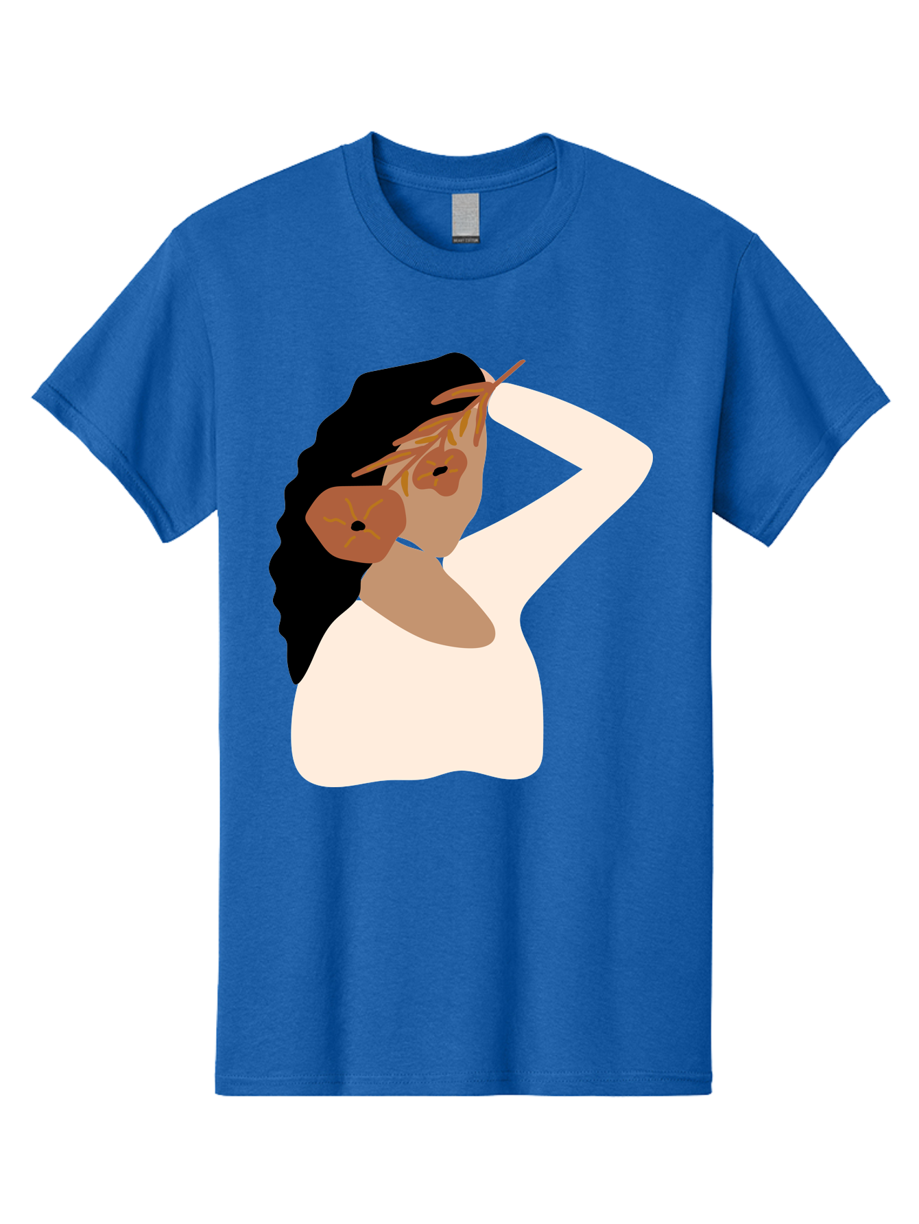 Woman-With-Flower-Earrings Men'S Graphic Tee, 100% Cotton, Comfortable Casual Summer Wear, Machine Washable, Woman With Comb In Hair, Stylized Portrait, Minimalist Art, Female Figure, Hair Accessory, Abstract Style, Modern Illustration, Aae072