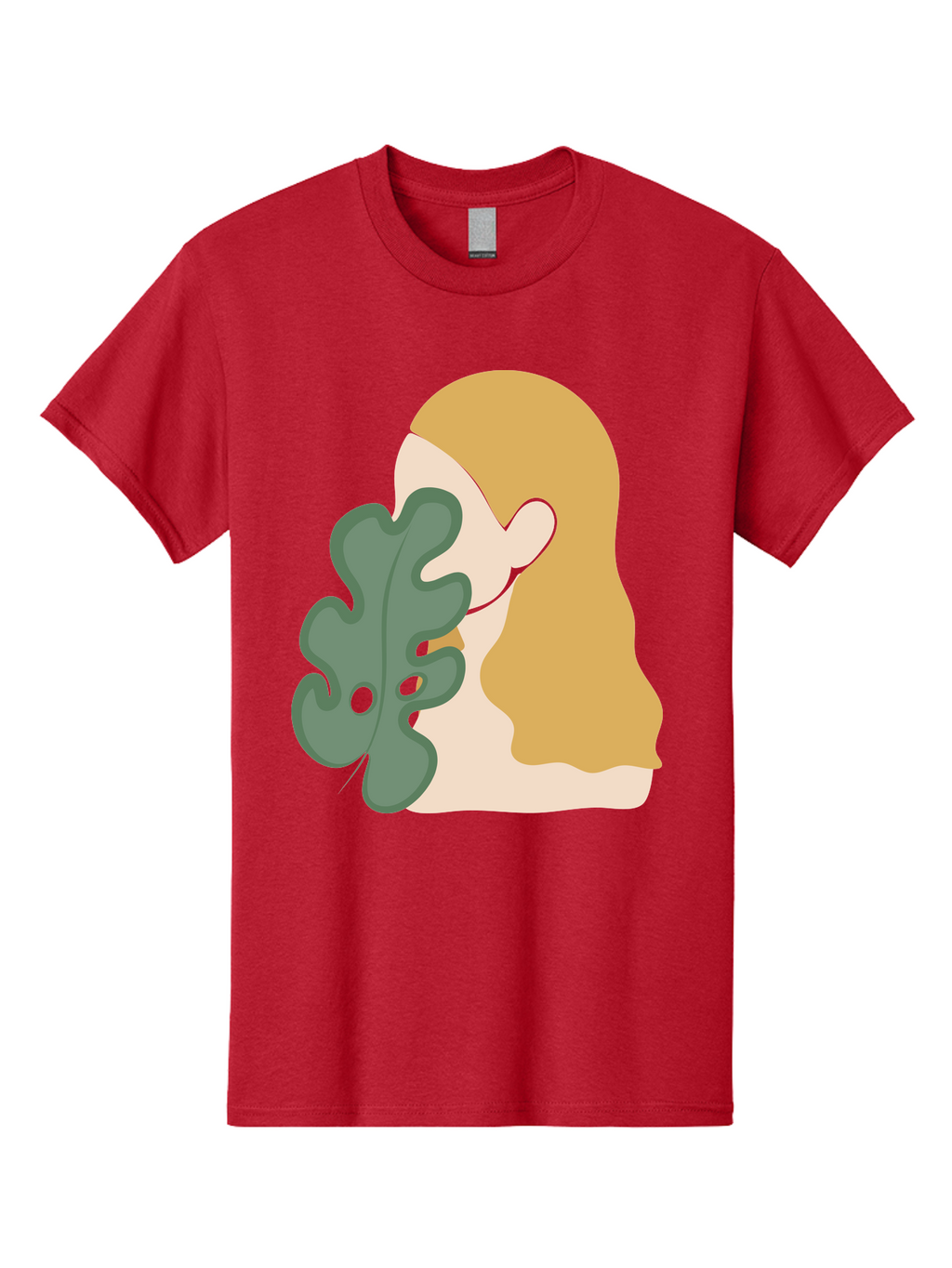 Woman-With-Leaf Men'S Graphic Tee, 100% Cotton, Comfortable Casual Summer Wear, Machine Washable, Woman Holding Leaf, Abstract Art, Minimalist Design, Green Leaves, Long Hair, Digital Illustration, Modern Artwork, Creative Portrait Aae075