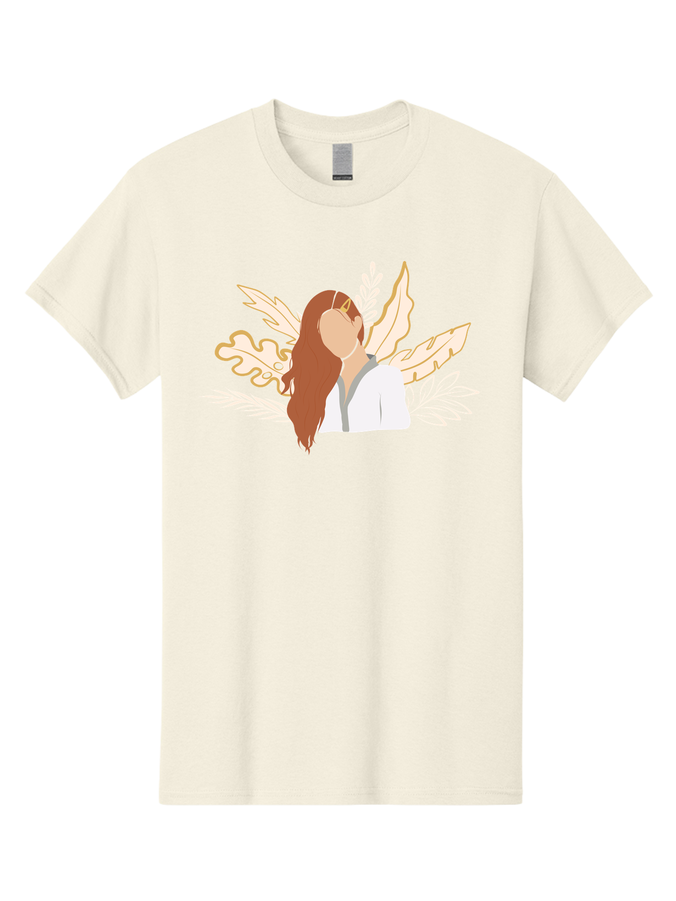 Woman-With-Leaves Men'S Graphic Tee, 100% Cotton, Comfortable Casual Summer Wear, Machine Washable, Woman With Long Hair, Leaves Surrounding Face, Minimalist Illustration, Simple Shapes, Natural Elements, Abstract Portrait, Modern Art, Aae078