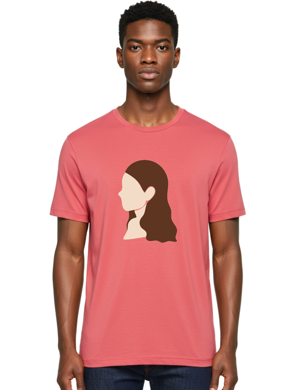 Woman-With-Long-Hair-1 Men'S Graphic Tee, 100% Cotton, Comfortable Casual Summer Wear, Machine Washable, Female Profile, Long Brown Hair, Minimalist Illustration, Simple Graphics, Profile View, Elegant Hairstyle, Digital Art, Aae079