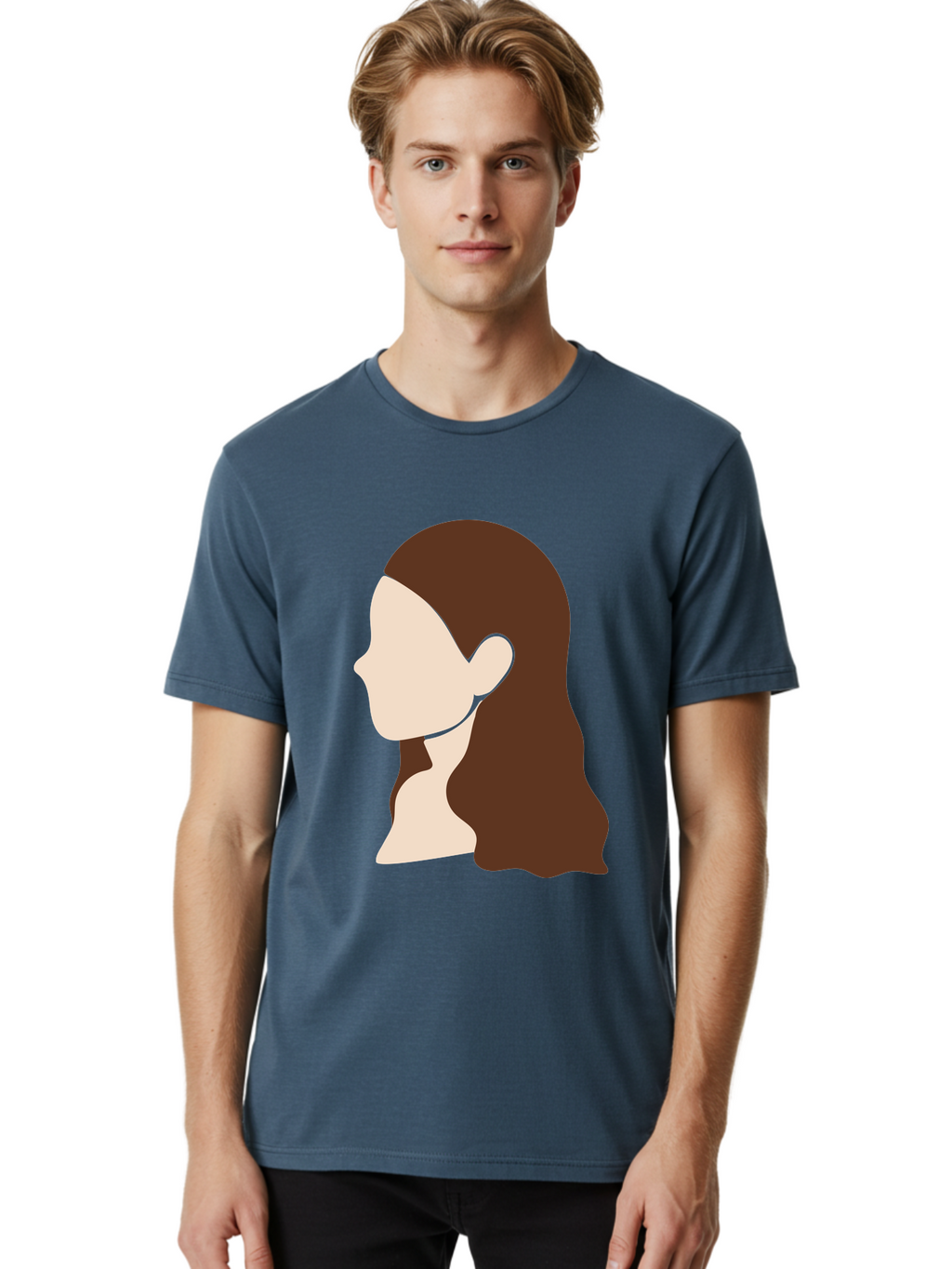 Woman-With-Long-Hair-1 Men'S Graphic Tee, 100% Cotton, Comfortable Casual Summer Wear, Machine Washable, Female Profile, Long Brown Hair, Minimalist Illustration, Simple Graphics, Profile View, Elegant Hairstyle, Digital Art, Aae079