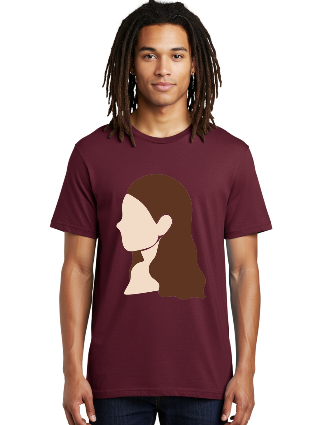 Woman-With-Long-Hair-1 Men'S Graphic Tee, 100% Cotton, Comfortable Casual Summer Wear, Machine Washable, Female Profile, Long Brown Hair, Minimalist Illustration, Simple Graphics, Profile View, Elegant Hairstyle, Digital Art, Aae079