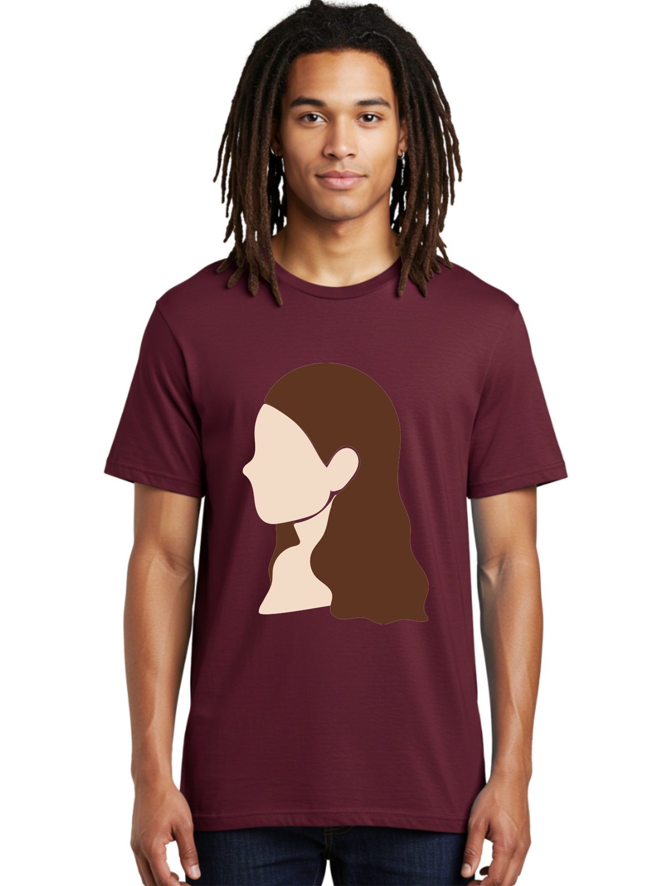 Woman-With-Long-Hair-1 Men'S Graphic Tee, 100% Cotton, Comfortable Casual Summer Wear, Machine Washable, Female Profile, Long Brown Hair, Minimalist Illustration, Simple Graphics, Profile View, Elegant Hairstyle, Digital Art, Aae079