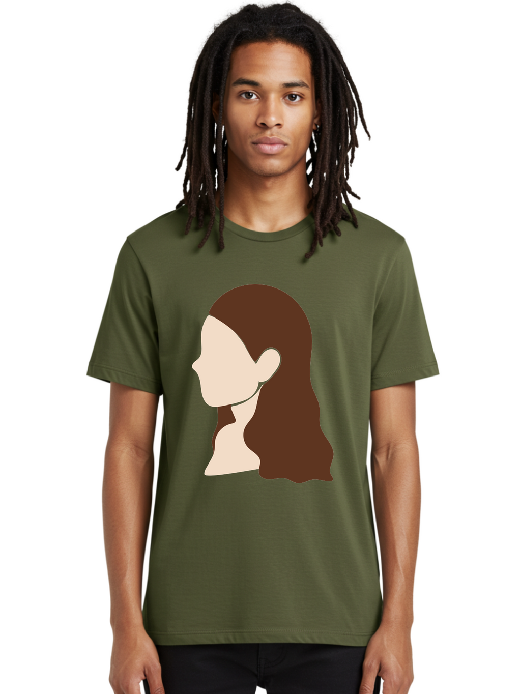 Woman-With-Long-Hair-1 Men'S Graphic Tee, 100% Cotton, Comfortable Casual Summer Wear, Machine Washable, Female Profile, Long Brown Hair, Minimalist Illustration, Simple Graphics, Profile View, Elegant Hairstyle, Digital Art, Aae079