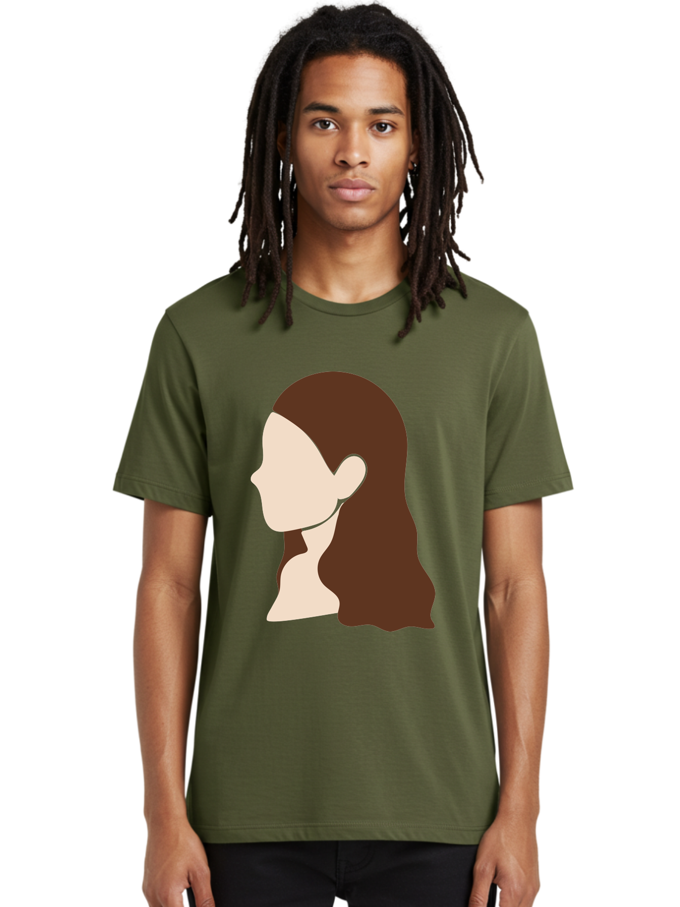 Woman-With-Long-Hair-1 Men'S Graphic Tee, 100% Cotton, Comfortable Casual Summer Wear, Machine Washable, Female Profile, Long Brown Hair, Minimalist Illustration, Simple Graphics, Profile View, Elegant Hairstyle, Digital Art, Aae079