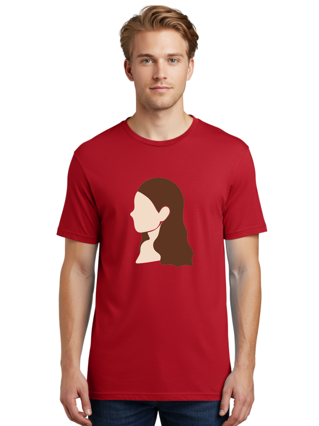 Woman-With-Long-Hair-1 Men'S Graphic Tee, 100% Cotton, Comfortable Casual Summer Wear, Machine Washable, Female Profile, Long Brown Hair, Minimalist Illustration, Simple Graphics, Profile View, Elegant Hairstyle, Digital Art, Aae079