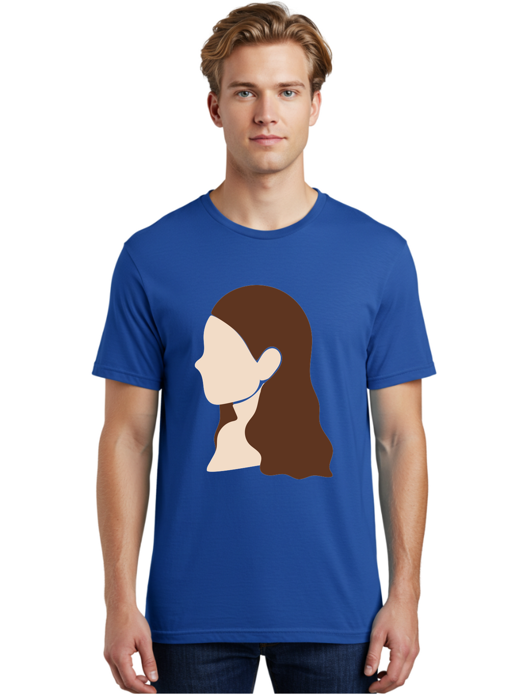 Woman-With-Long-Hair-1 Men'S Graphic Tee, 100% Cotton, Comfortable Casual Summer Wear, Machine Washable, Female Profile, Long Brown Hair, Minimalist Illustration, Simple Graphics, Profile View, Elegant Hairstyle, Digital Art, Aae079