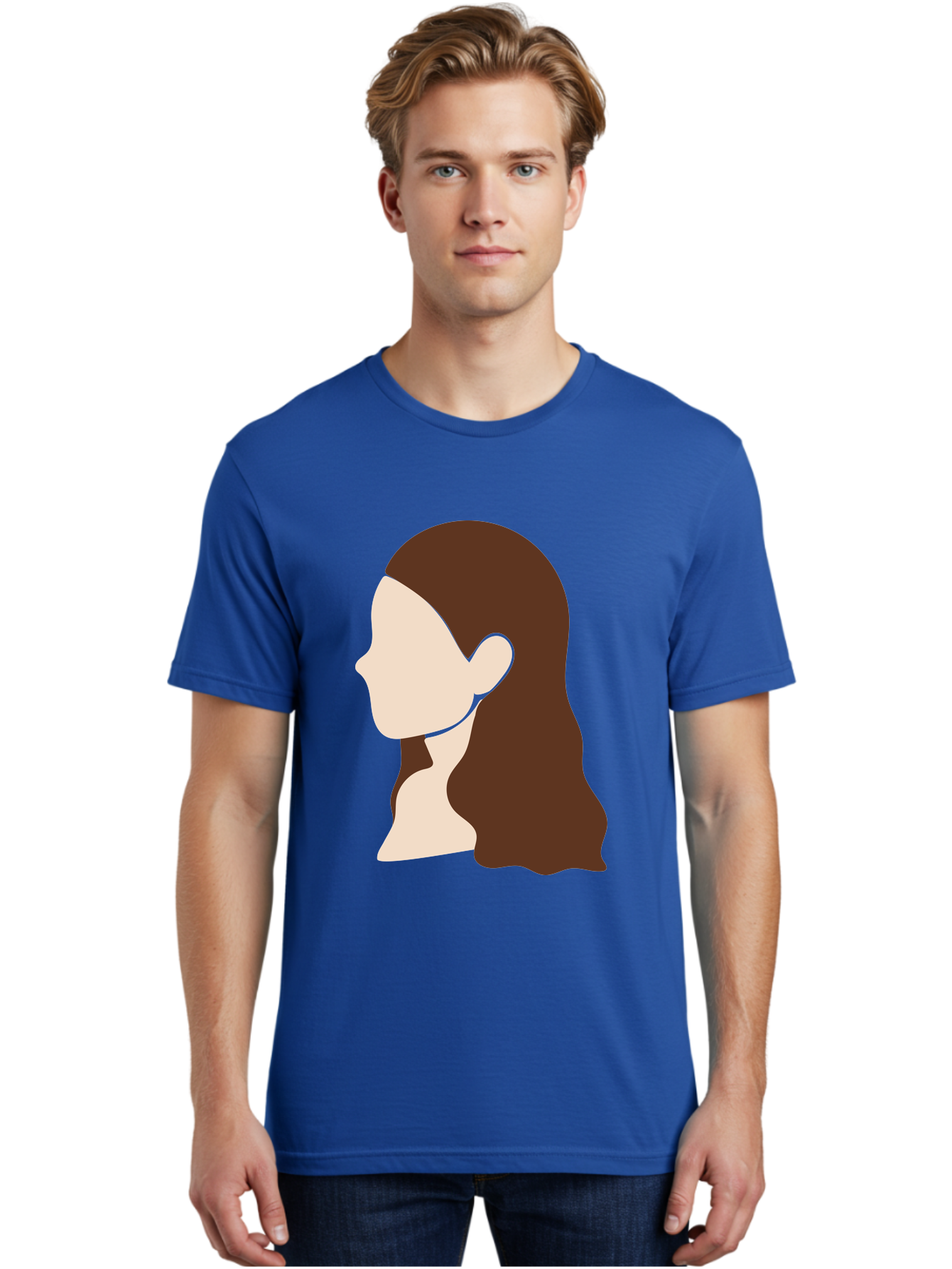 Woman-With-Long-Hair-1 Men'S Graphic Tee, 100% Cotton, Comfortable Casual Summer Wear, Machine Washable, Female Profile, Long Brown Hair, Minimalist Illustration, Simple Graphics, Profile View, Elegant Hairstyle, Digital Art, Aae079