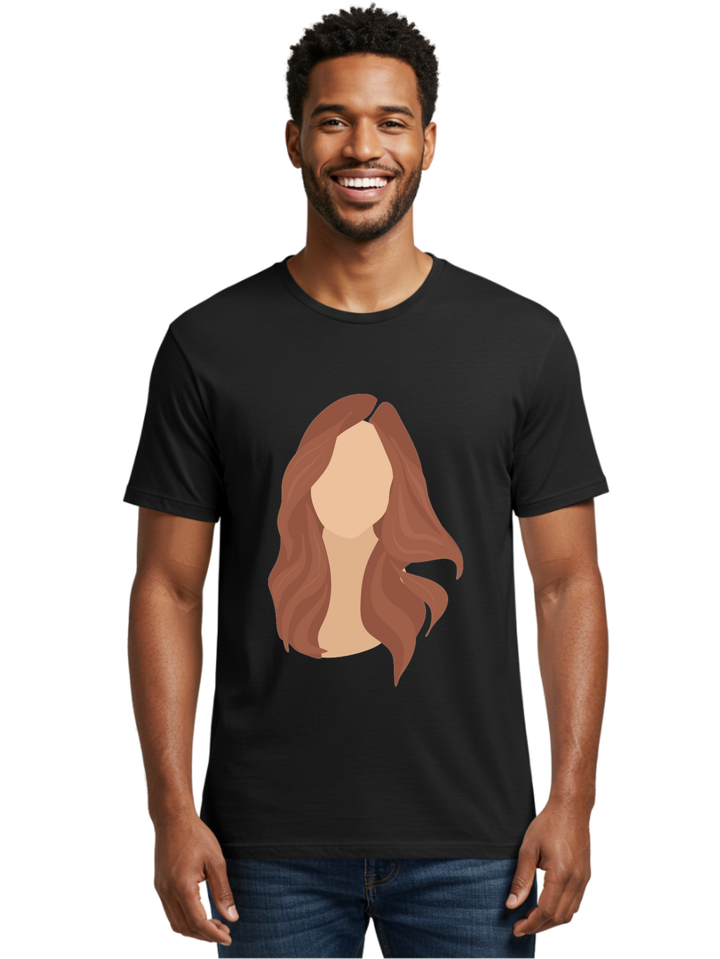 Woman-With-Long-Hair-2 Men'S Graphic Tee, 100% Cotton, Comfortable Casual Summer Wear, Machine Washable, Long Wavy Hair, Brunette Woman, Faceless Portrait, Hair Texture, Wavy Locks, Beauty Illustration, Hairstyle Inspiration, Hair Care Aae080