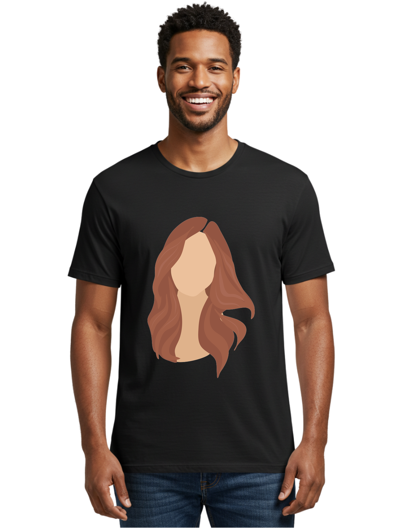 Woman-With-Long-Hair-2 Men'S Graphic Tee, 100% Cotton, Comfortable Casual Summer Wear, Machine Washable, Long Wavy Hair, Brunette Woman, Faceless Portrait, Hair Texture, Wavy Locks, Beauty Illustration, Hairstyle Inspiration, Hair Care Aae080