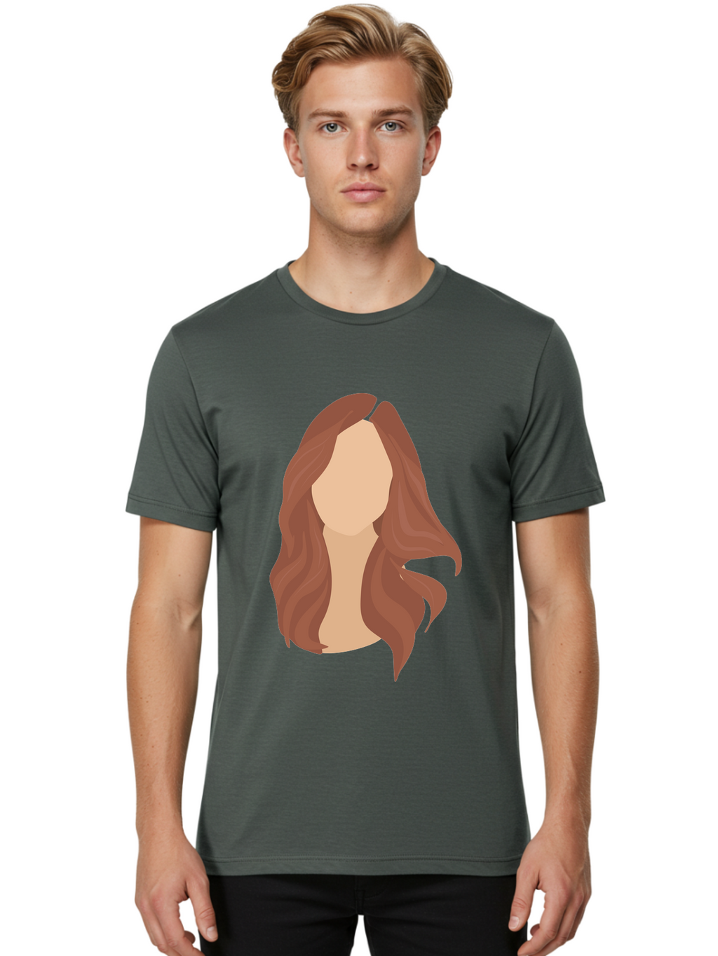 Woman-With-Long-Hair-2 Men'S Graphic Tee, 100% Cotton, Comfortable Casual Summer Wear, Machine Washable, Long Wavy Hair, Brunette Woman, Faceless Portrait, Hair Texture, Wavy Locks, Beauty Illustration, Hairstyle Inspiration, Hair Care Aae080