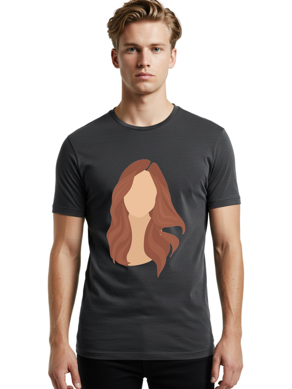 Woman-With-Long-Hair-2 Men'S Graphic Tee, 100% Cotton, Comfortable Casual Summer Wear, Machine Washable, Long Wavy Hair, Brunette Woman, Faceless Portrait, Hair Texture, Wavy Locks, Beauty Illustration, Hairstyle Inspiration, Hair Care Aae080
