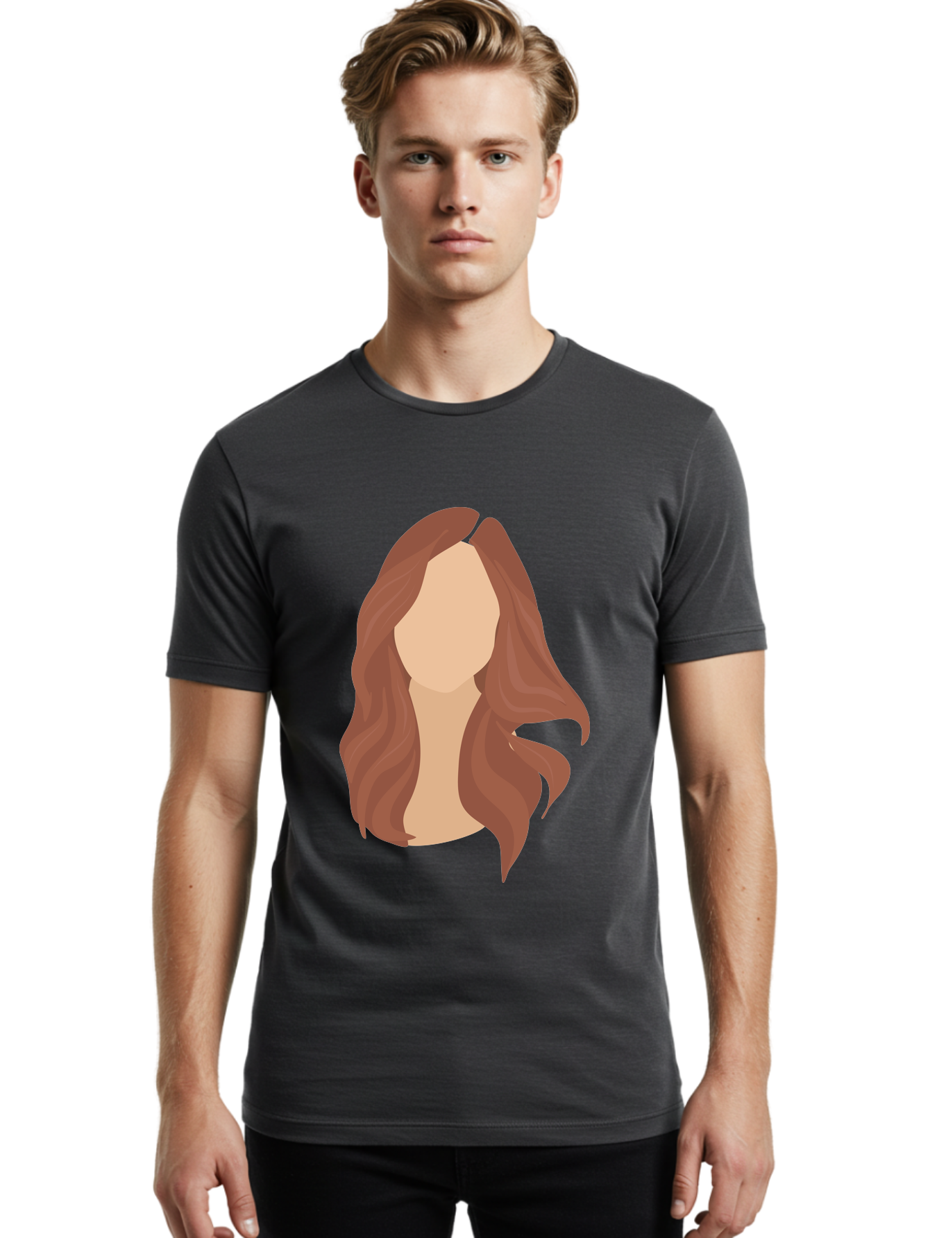Woman-With-Long-Hair-2 Men'S Graphic Tee, 100% Cotton, Comfortable Casual Summer Wear, Machine Washable, Long Wavy Hair, Brunette Woman, Faceless Portrait, Hair Texture, Wavy Locks, Beauty Illustration, Hairstyle Inspiration, Hair Care Aae080