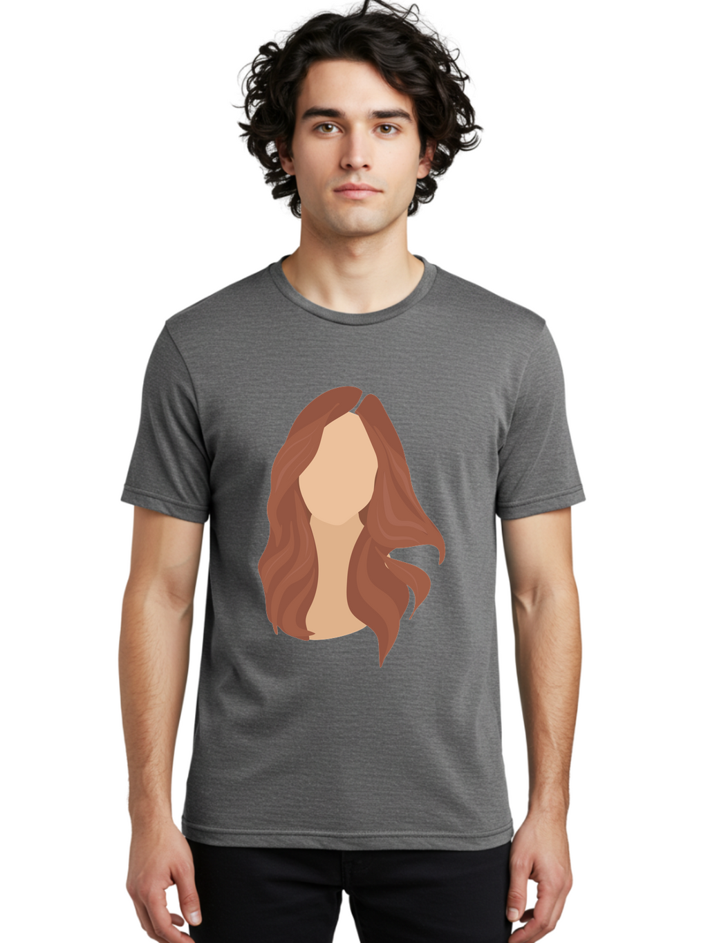 Woman-With-Long-Hair-2 Men'S Graphic Tee, 100% Cotton, Comfortable Casual Summer Wear, Machine Washable, Long Wavy Hair, Brunette Woman, Faceless Portrait, Hair Texture, Wavy Locks, Beauty Illustration, Hairstyle Inspiration, Hair Care Aae080
