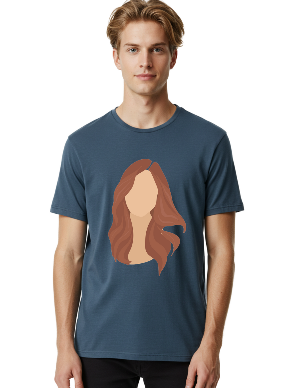 Woman-With-Long-Hair-2 Men'S Graphic Tee, 100% Cotton, Comfortable Casual Summer Wear, Machine Washable, Long Wavy Hair, Brunette Woman, Faceless Portrait, Hair Texture, Wavy Locks, Beauty Illustration, Hairstyle Inspiration, Hair Care Aae080