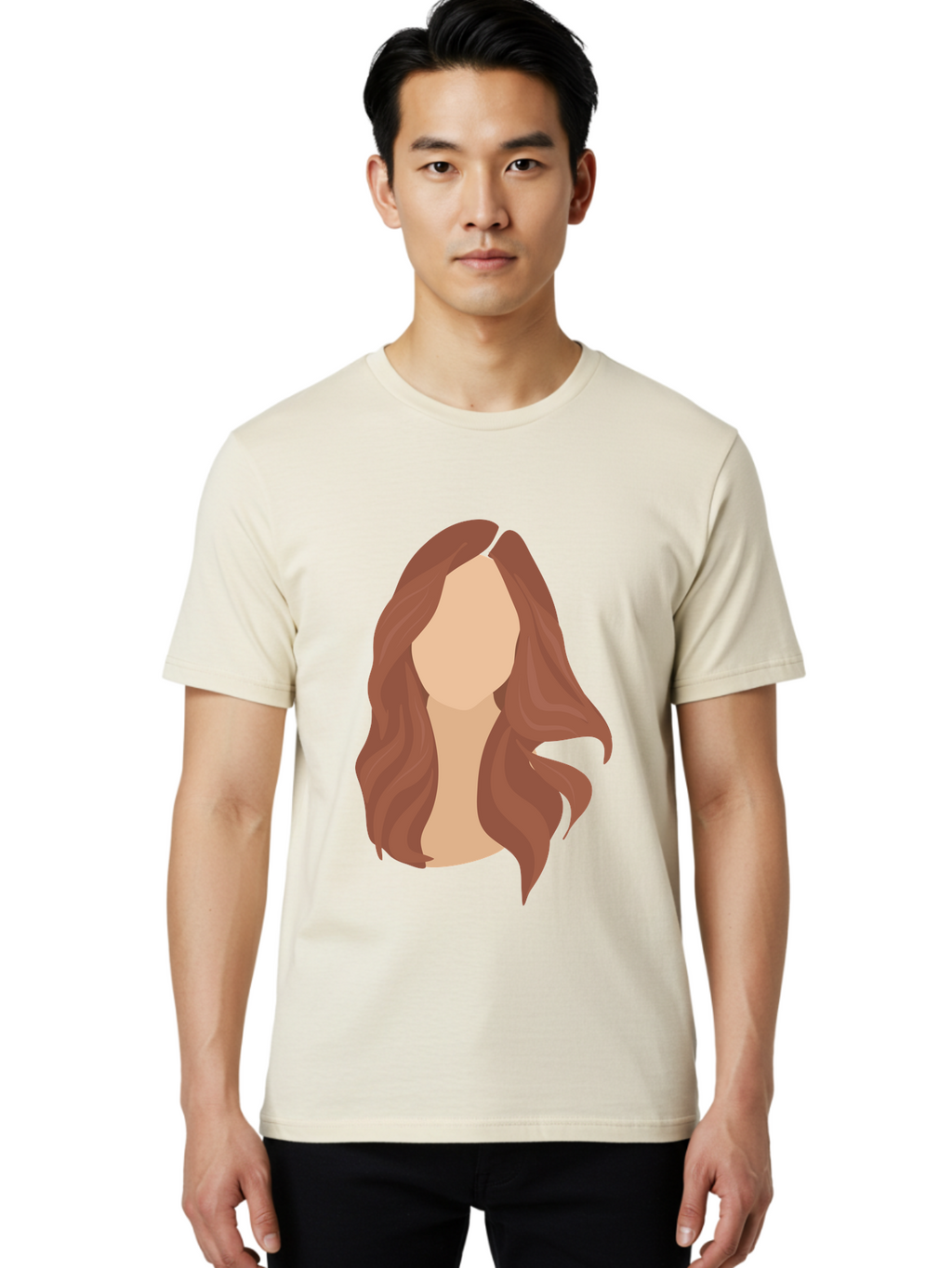 Woman-With-Long-Hair-2 Men'S Graphic Tee, 100% Cotton, Comfortable Casual Summer Wear, Machine Washable, Long Wavy Hair, Brunette Woman, Faceless Portrait, Hair Texture, Wavy Locks, Beauty Illustration, Hairstyle Inspiration, Hair Care Aae080