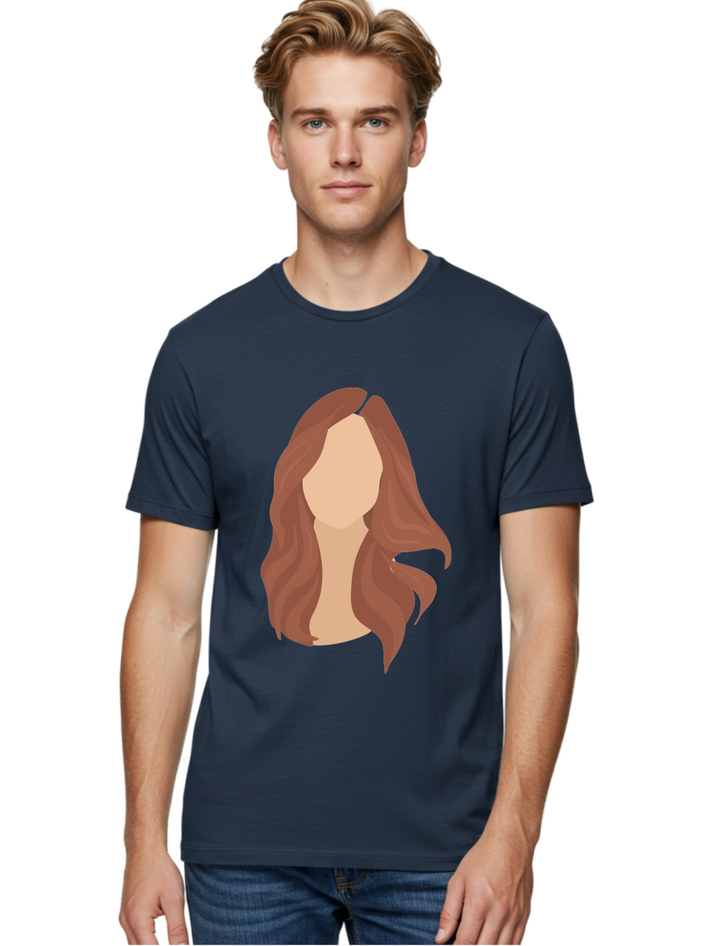 Woman-With-Long-Hair-2 Men'S Graphic Tee, 100% Cotton, Comfortable Casual Summer Wear, Machine Washable, Long Wavy Hair, Brunette Woman, Faceless Portrait, Hair Texture, Wavy Locks, Beauty Illustration, Hairstyle Inspiration, Hair Care Aae080