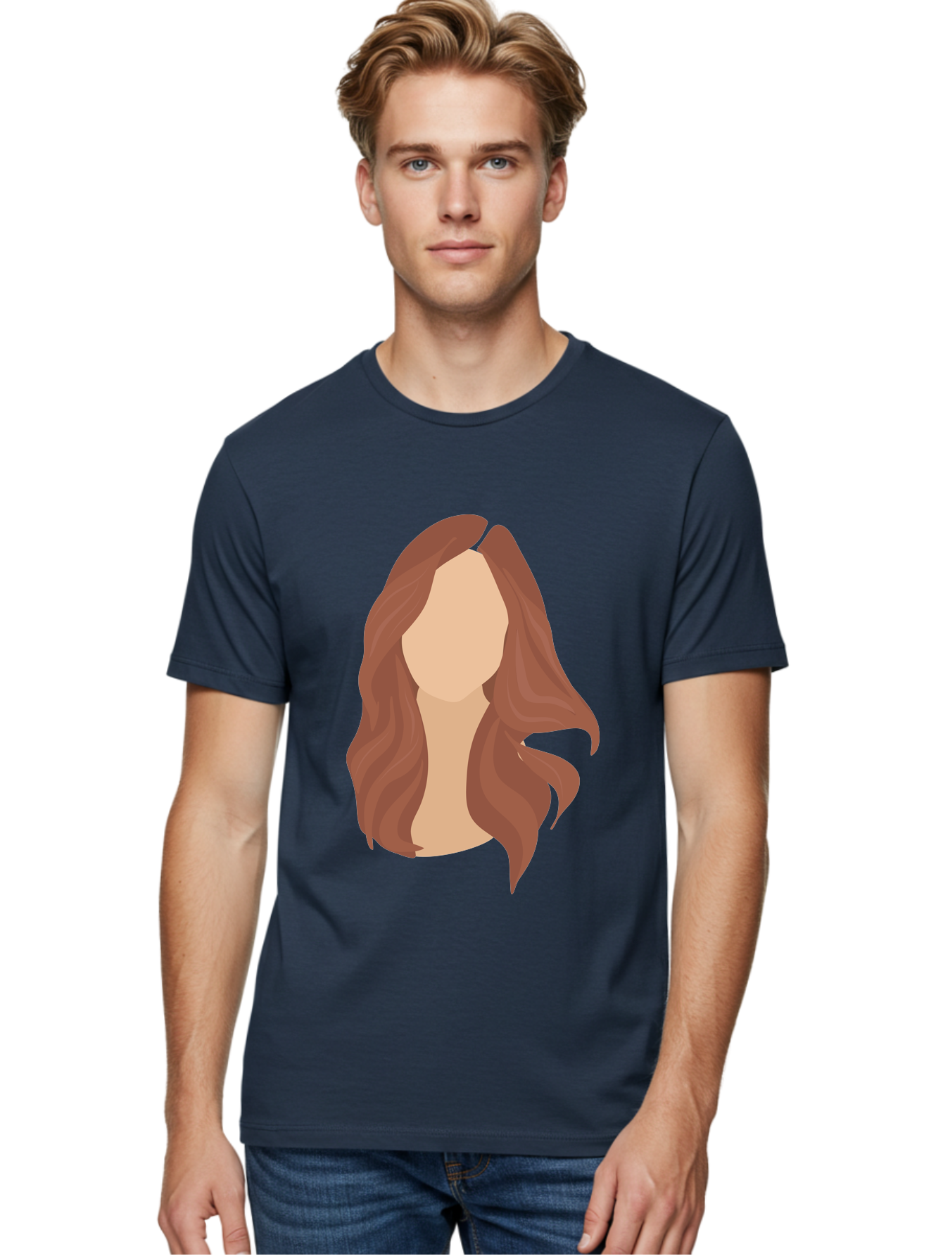 Woman-With-Long-Hair-2 Men'S Graphic Tee, 100% Cotton, Comfortable Casual Summer Wear, Machine Washable, Long Wavy Hair, Brunette Woman, Faceless Portrait, Hair Texture, Wavy Locks, Beauty Illustration, Hairstyle Inspiration, Hair Care Aae080