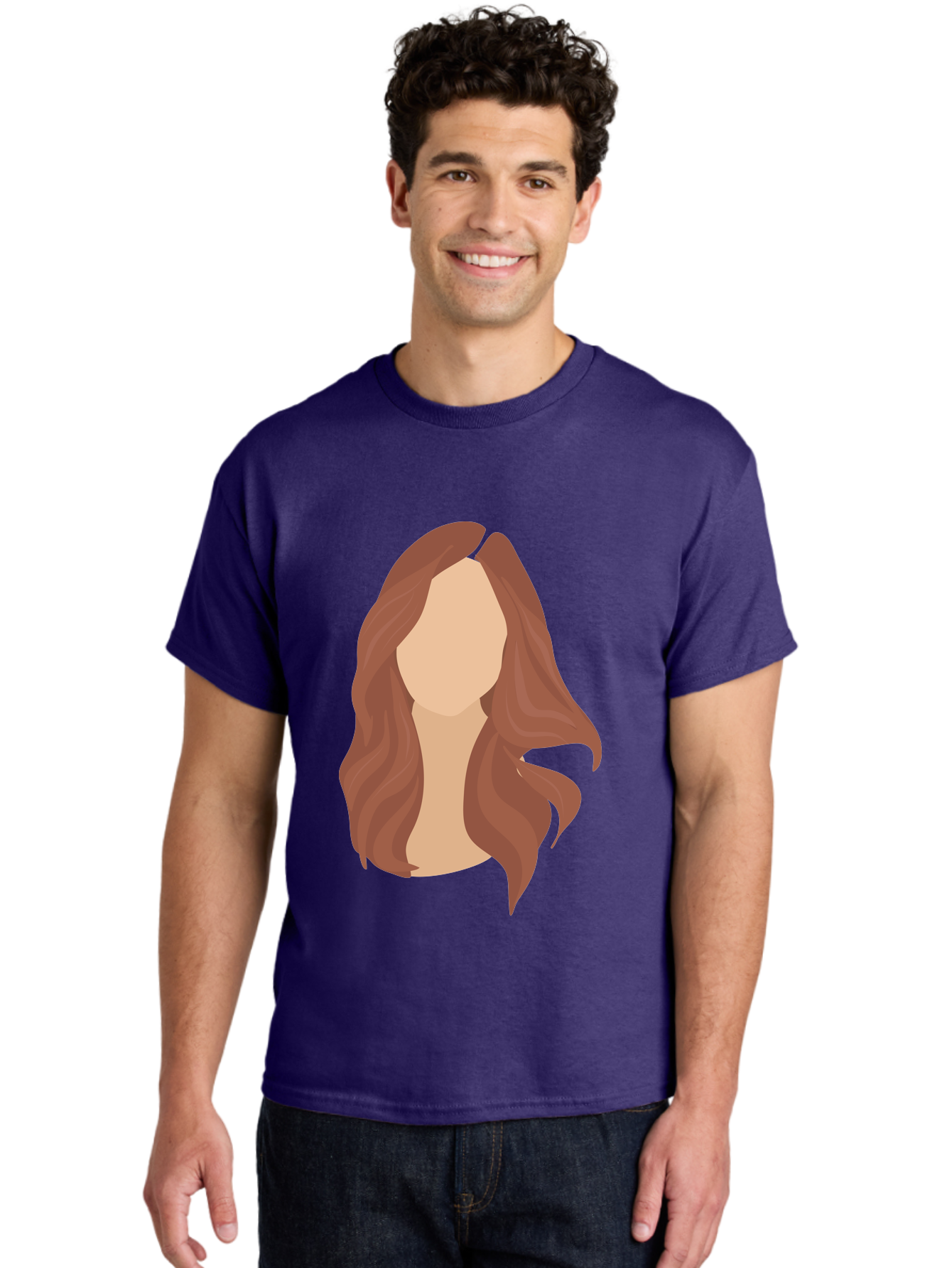 Woman-With-Long-Hair-2 Men'S Graphic Tee, 100% Cotton, Comfortable Casual Summer Wear, Machine Washable, Long Wavy Hair, Brunette Woman, Faceless Portrait, Hair Texture, Wavy Locks, Beauty Illustration, Hairstyle Inspiration, Hair Care Aae080