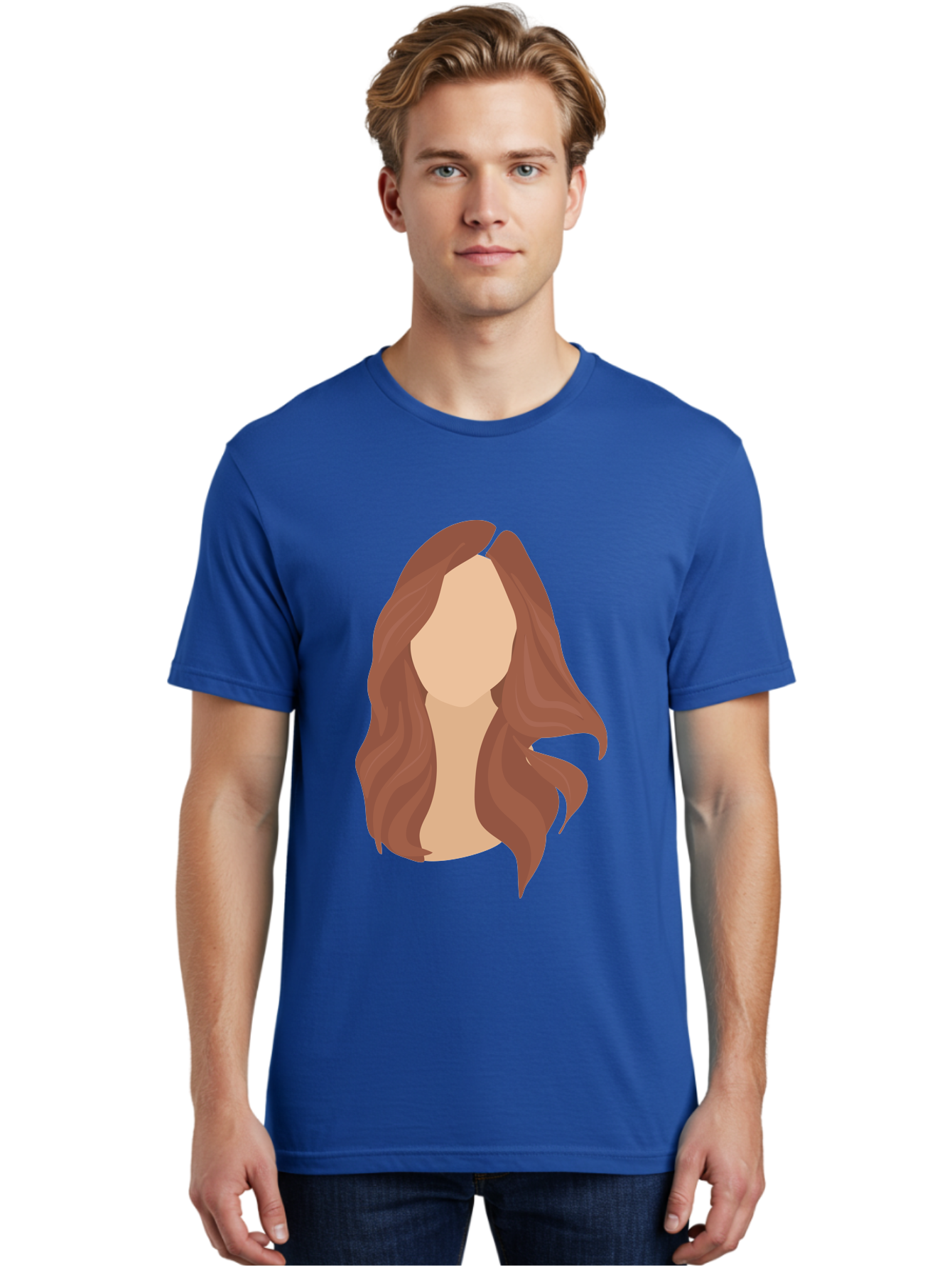 Woman-With-Long-Hair-2 Men'S Graphic Tee, 100% Cotton, Comfortable Casual Summer Wear, Machine Washable, Long Wavy Hair, Brunette Woman, Faceless Portrait, Hair Texture, Wavy Locks, Beauty Illustration, Hairstyle Inspiration, Hair Care Aae080