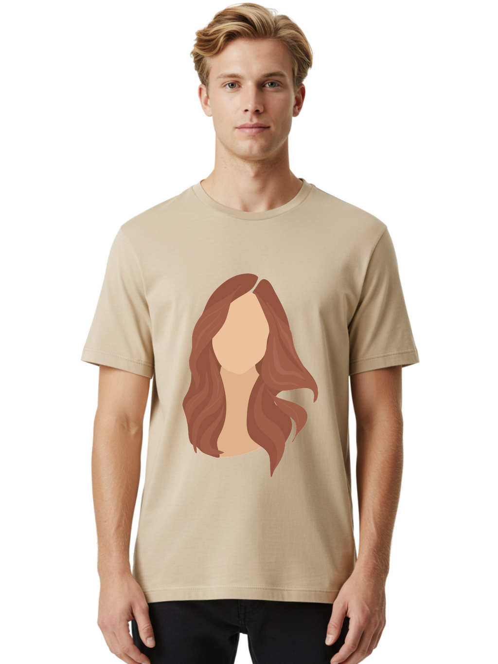 Woman-With-Long-Hair-2 Men'S Graphic Tee, 100% Cotton, Comfortable Casual Summer Wear, Machine Washable, Long Wavy Hair, Brunette Woman, Faceless Portrait, Hair Texture, Wavy Locks, Beauty Illustration, Hairstyle Inspiration, Hair Care Aae080