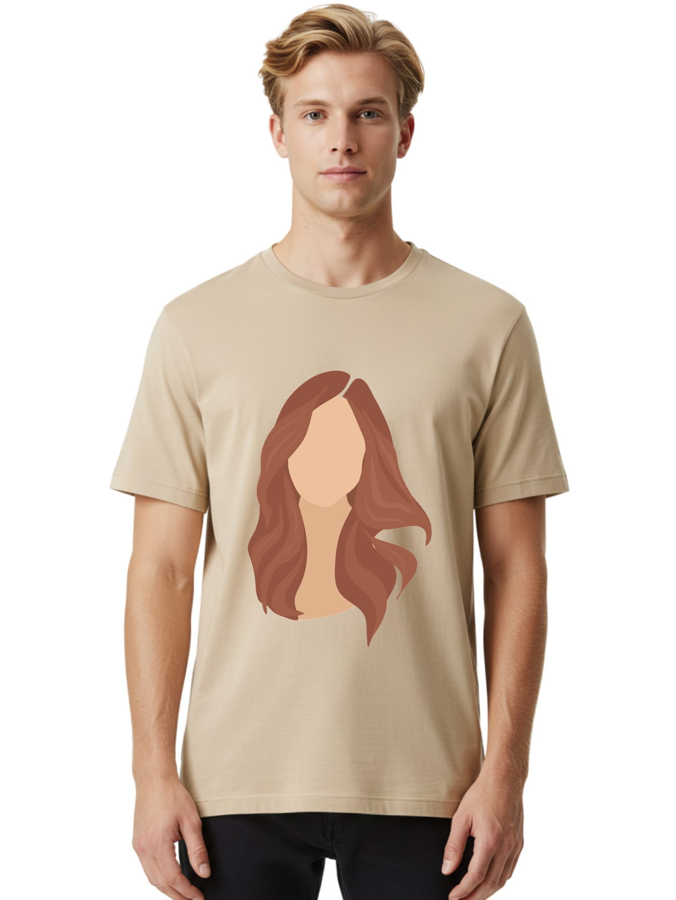 Woman-With-Long-Hair-2 Men'S Graphic Tee, 100% Cotton, Comfortable Casual Summer Wear, Machine Washable, Long Wavy Hair, Brunette Woman, Faceless Portrait, Hair Texture, Wavy Locks, Beauty Illustration, Hairstyle Inspiration, Hair Care Aae080