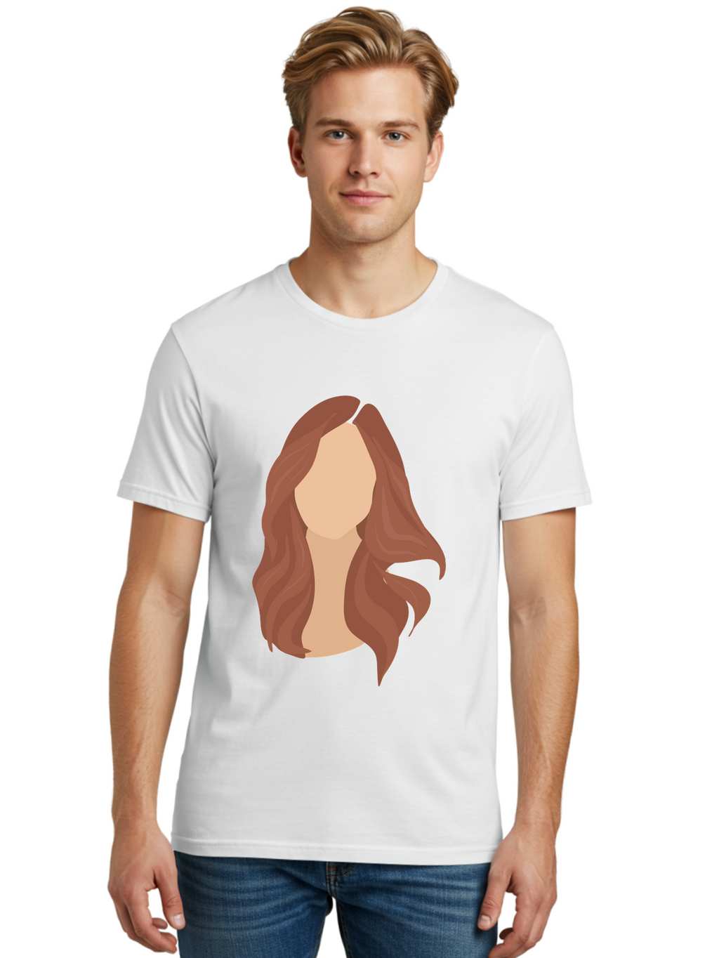 Woman-With-Long-Hair-2 Men'S Graphic Tee, 100% Cotton, Comfortable Casual Summer Wear, Machine Washable, Long Wavy Hair, Brunette Woman, Faceless Portrait, Hair Texture, Wavy Locks, Beauty Illustration, Hairstyle Inspiration, Hair Care Aae080