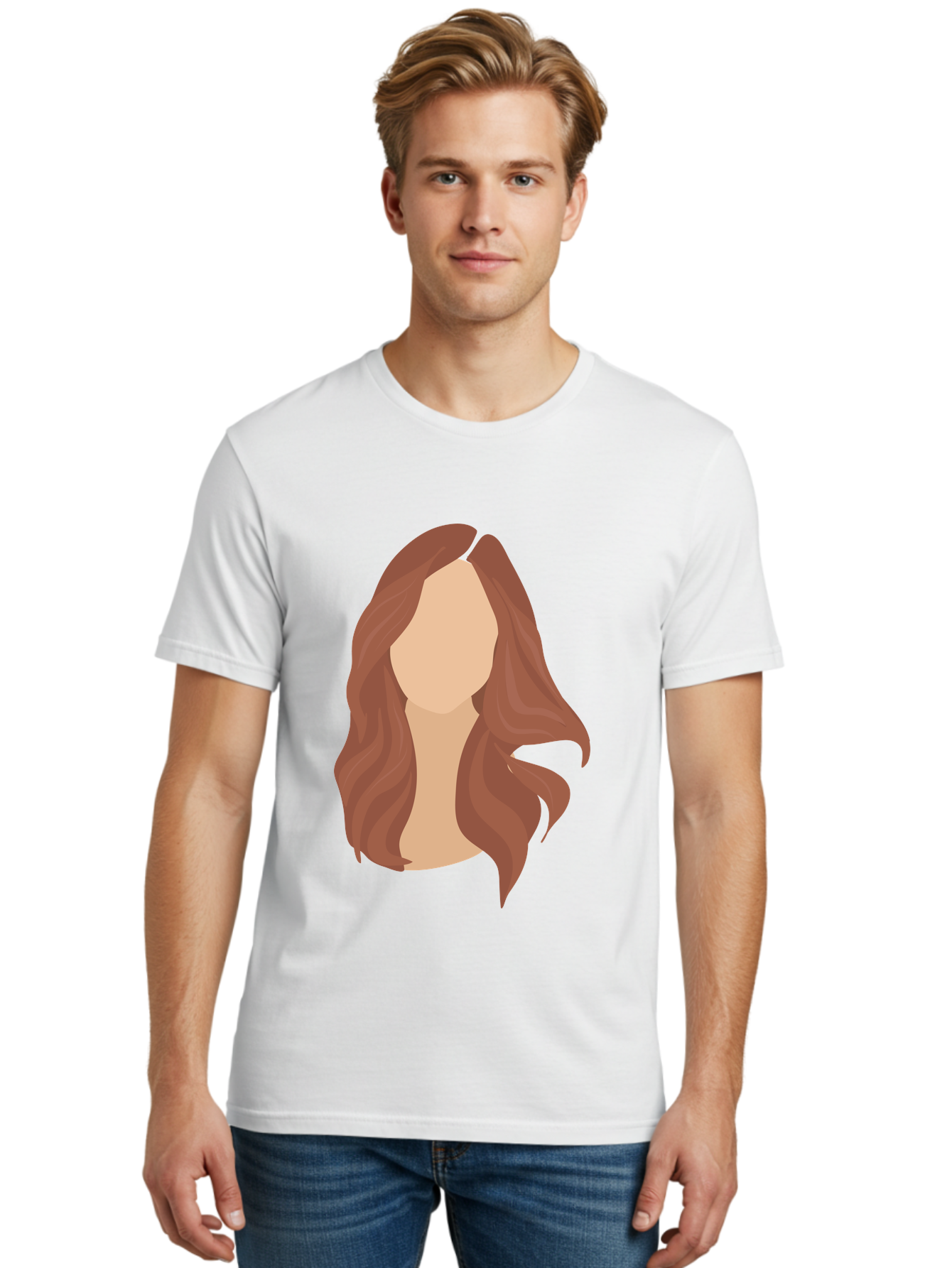 Woman-With-Long-Hair-2 Men'S Graphic Tee, 100% Cotton, Comfortable Casual Summer Wear, Machine Washable, Long Wavy Hair, Brunette Woman, Faceless Portrait, Hair Texture, Wavy Locks, Beauty Illustration, Hairstyle Inspiration, Hair Care Aae080
