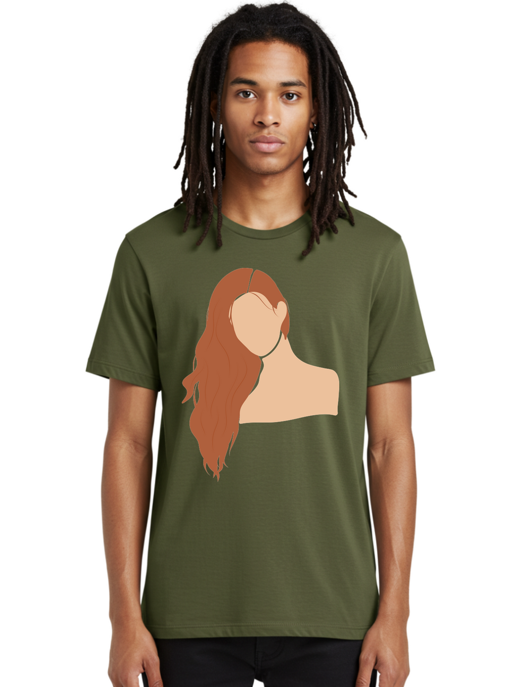 Woman-With-Long-Hair Men'S Graphic Tee, 100% Cotton, Comfortable Casual Summer Wear, Machine Washable, Woman With Long Hair, Red Hair, Shoulder-Length Locks, Faceless Portrait, Minimalist Art, Simple Shapes, Elegant Hairstyle, Aae081